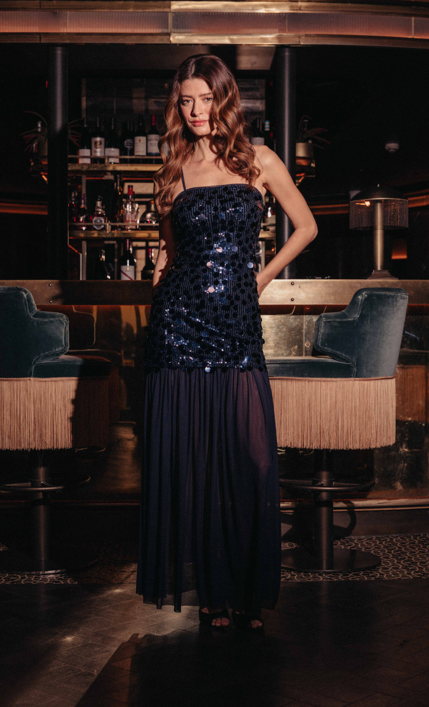 rare london blue sequin dress Rare London exclusive sequin racer neck maxi dress in dark blue