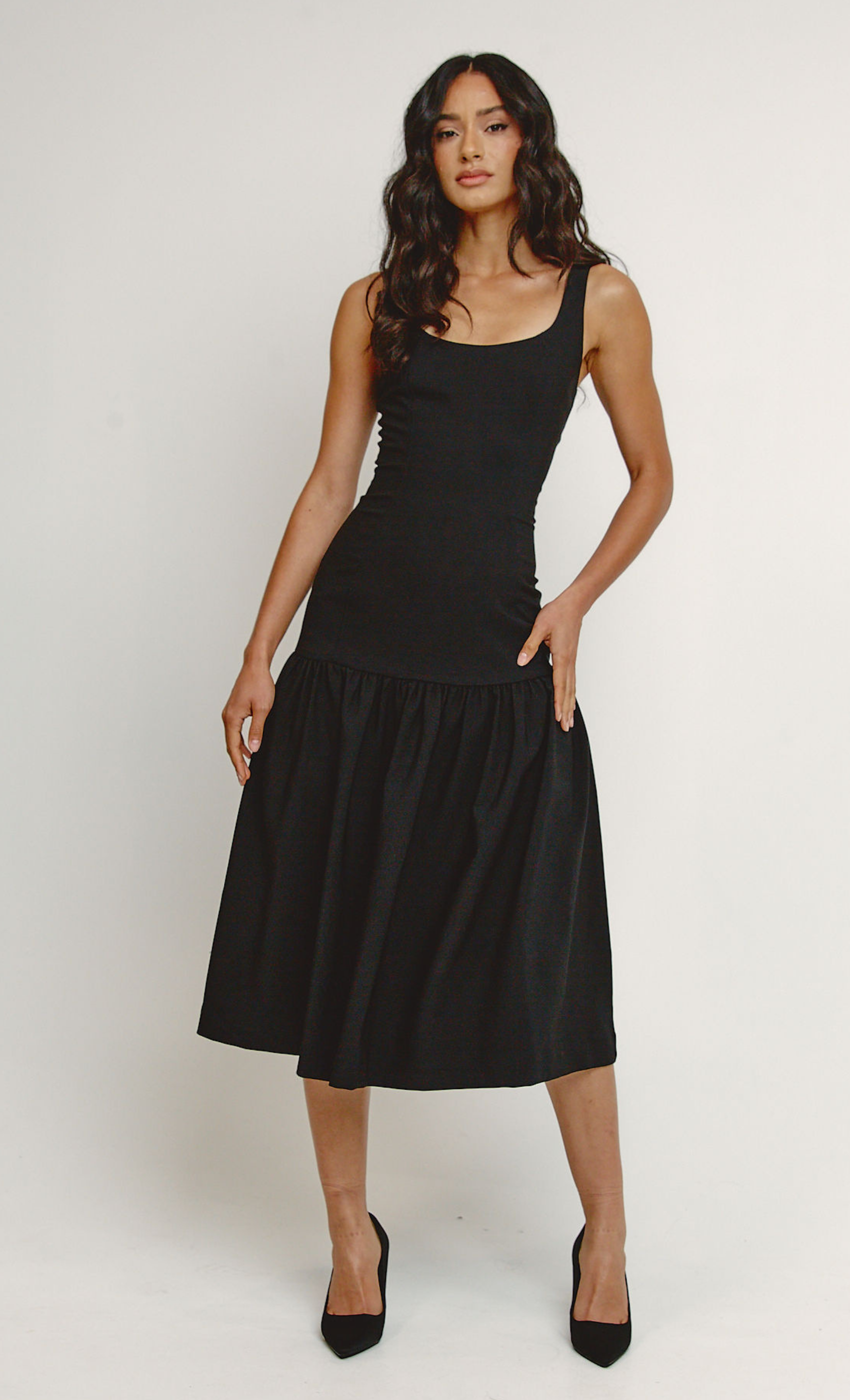 green emerald velvet dress Black & White Drop Waist Dress