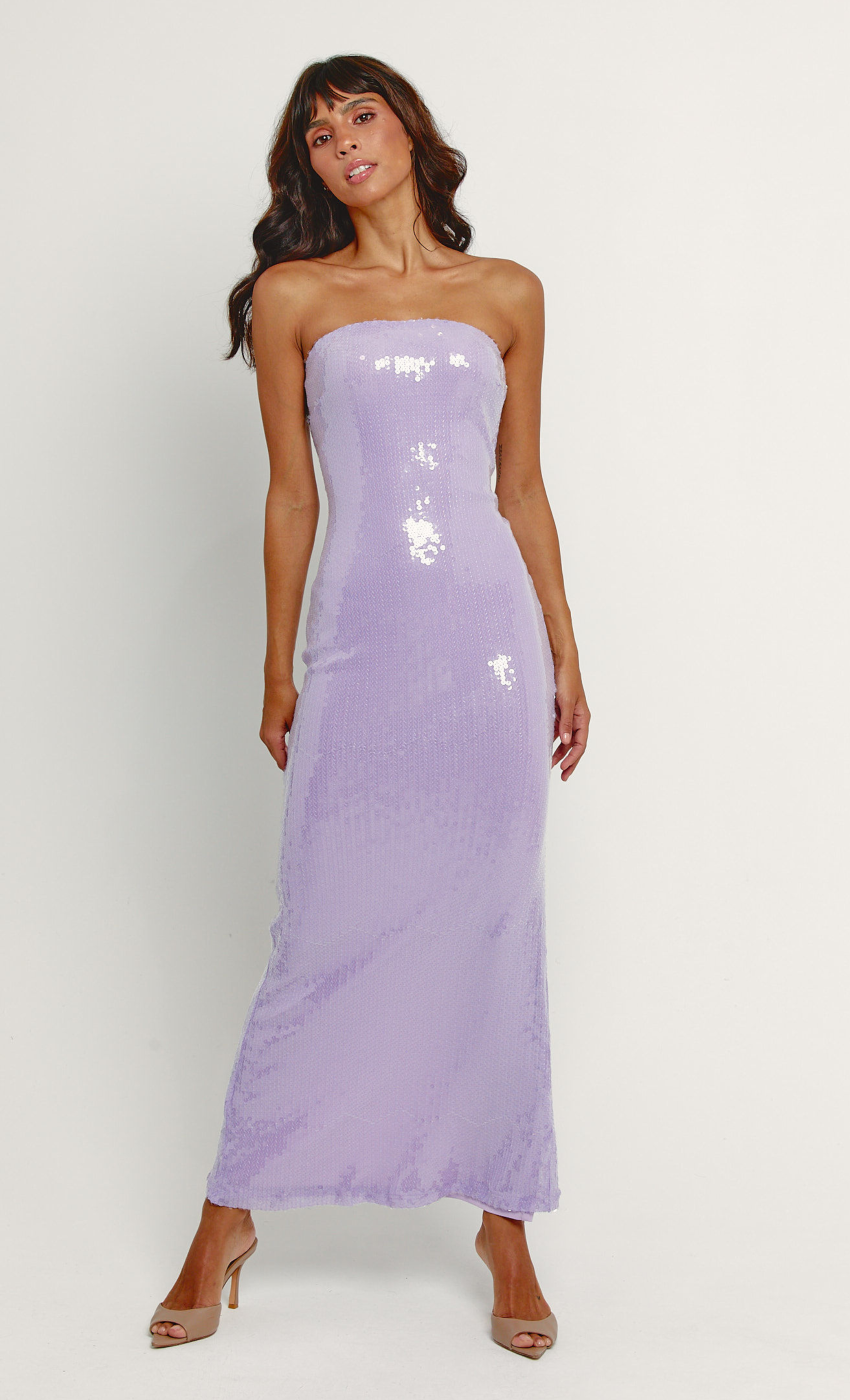 Rare London Women's Lilac Sequin Bandeau Maxi Dress 10