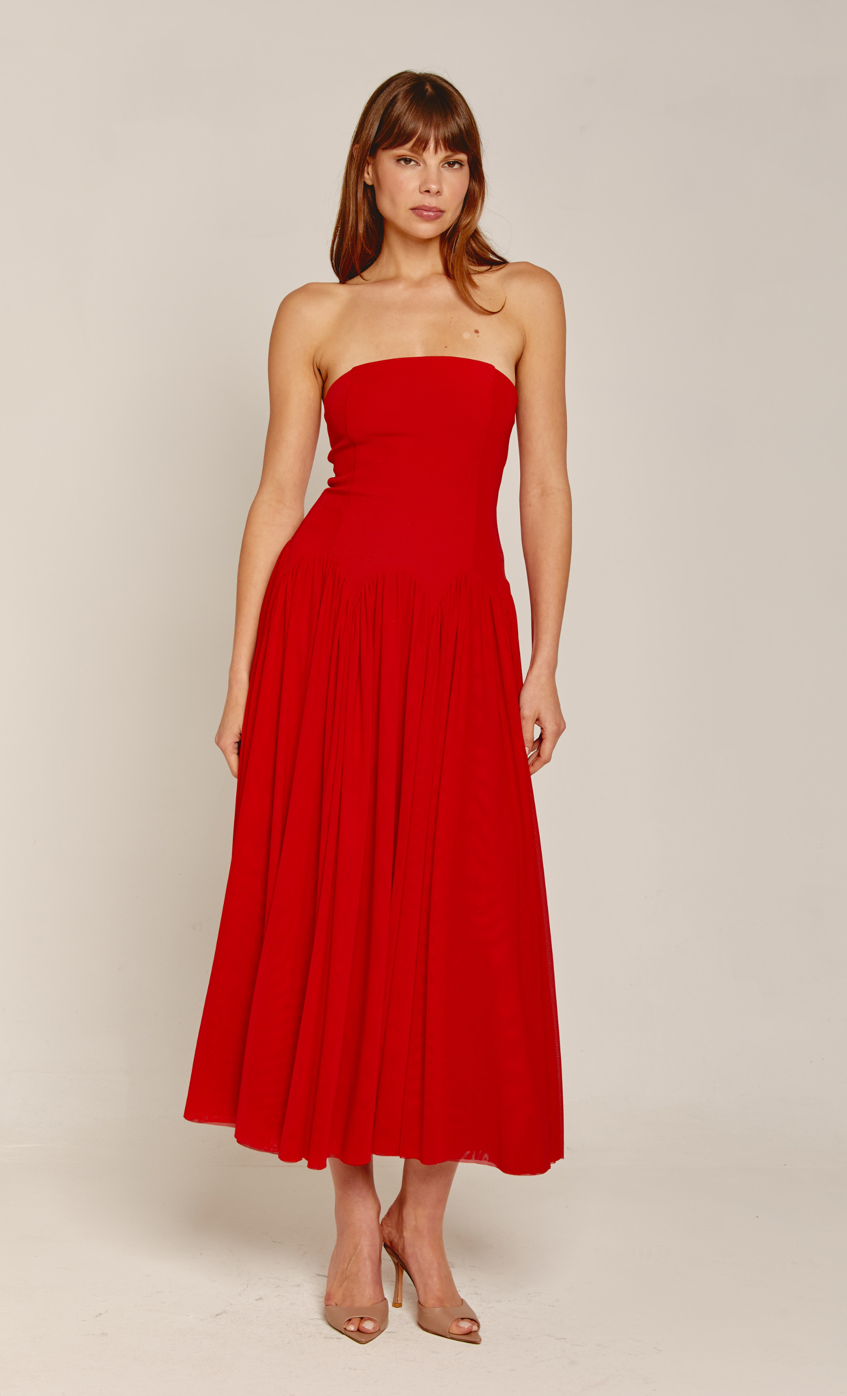 Red Scallop Curve Waist Maxi Dress Rare London Red Scallop Curve Waist Maxi Dress Rare London