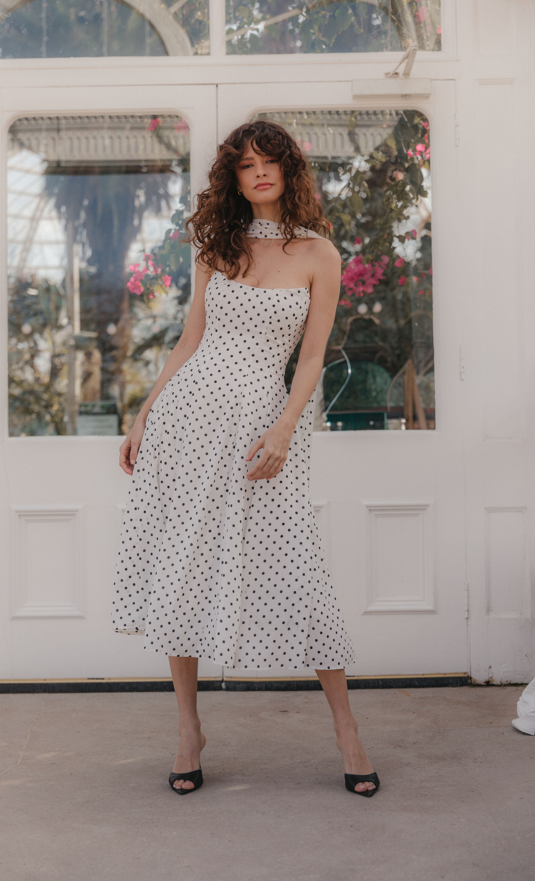 RARE London Women's RARE London Women's White Polka Dot Scarf Midi Dress 16