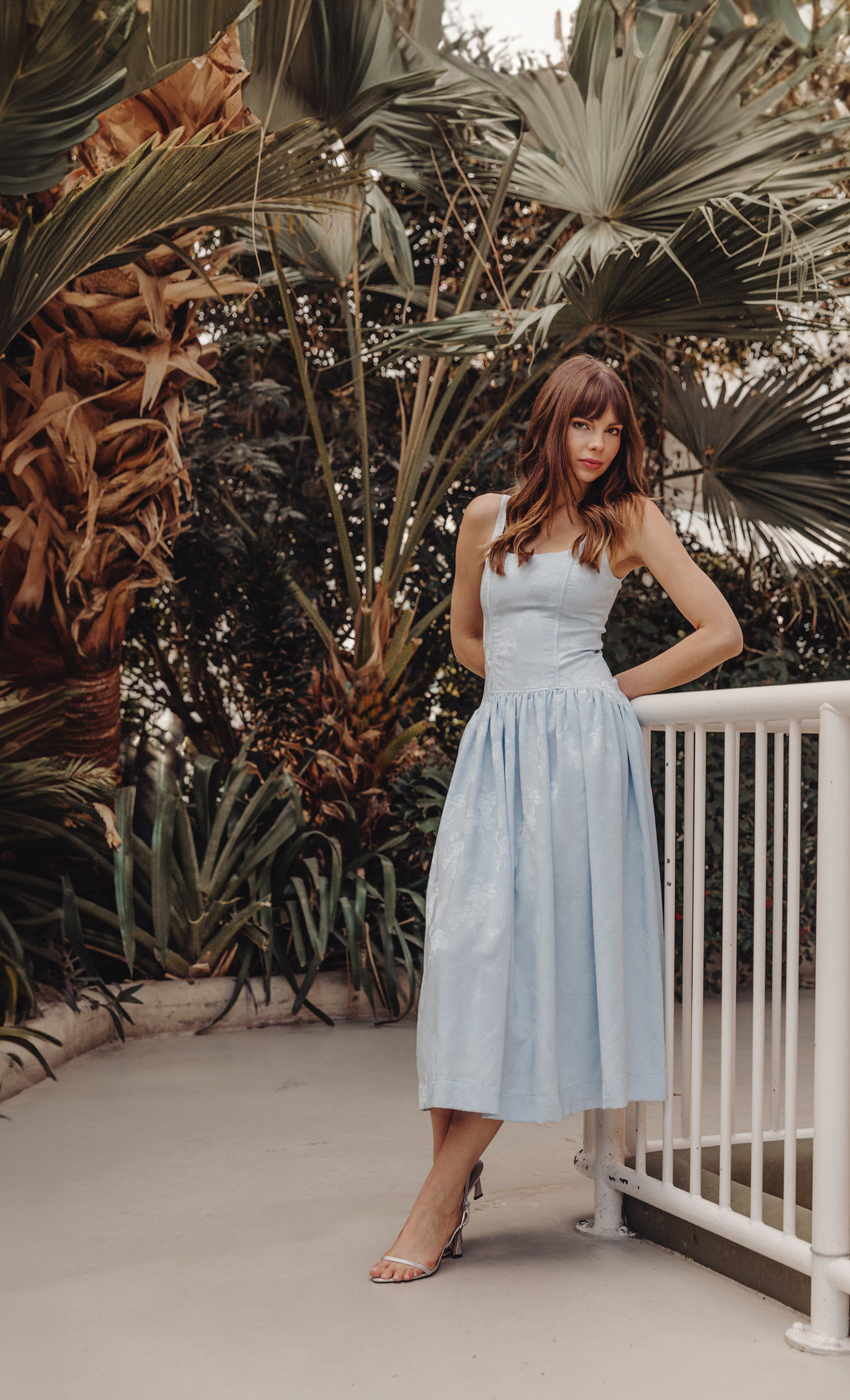 Blue Satin Jacquard Drop Waist Midi Dress – Rare London