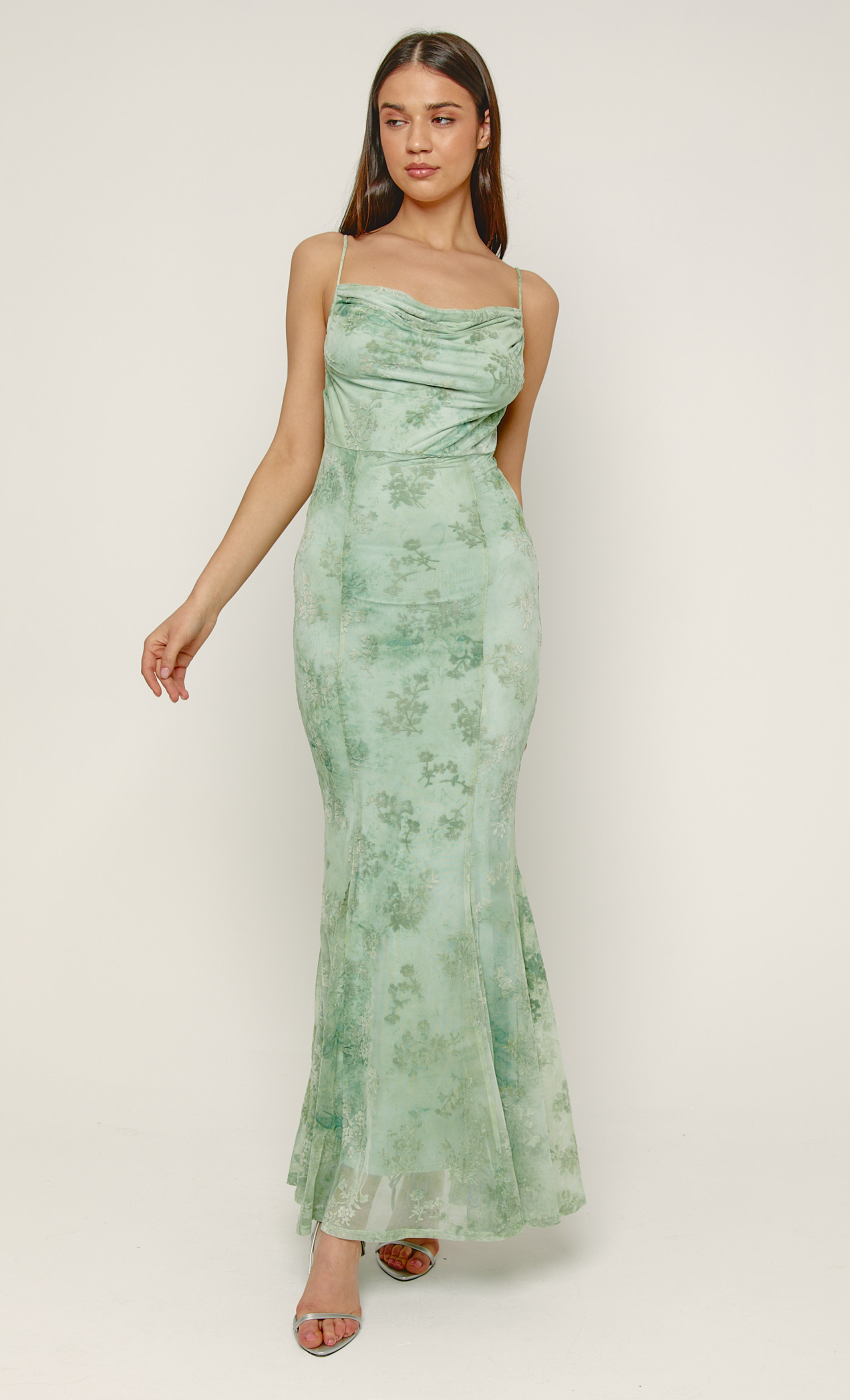 Spring Green Floral Burnout Godet Maxi Dress Spring Green Floral Burnout Godet Maxi Dress