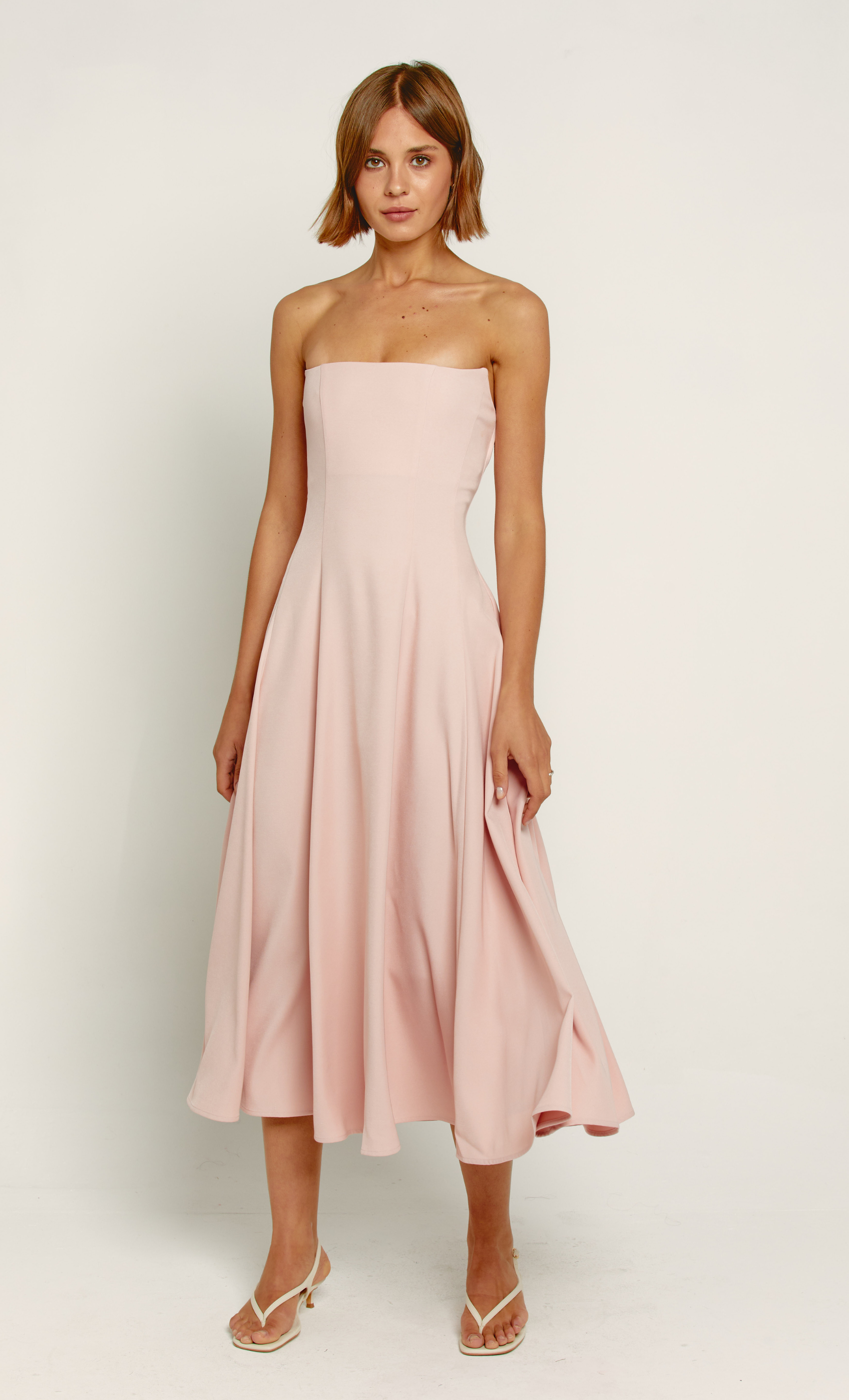 Blush Pink Bandeau Tailored Midi Dress Rare London Blush Pink Bandeau Tailored Midi Dress Rare London