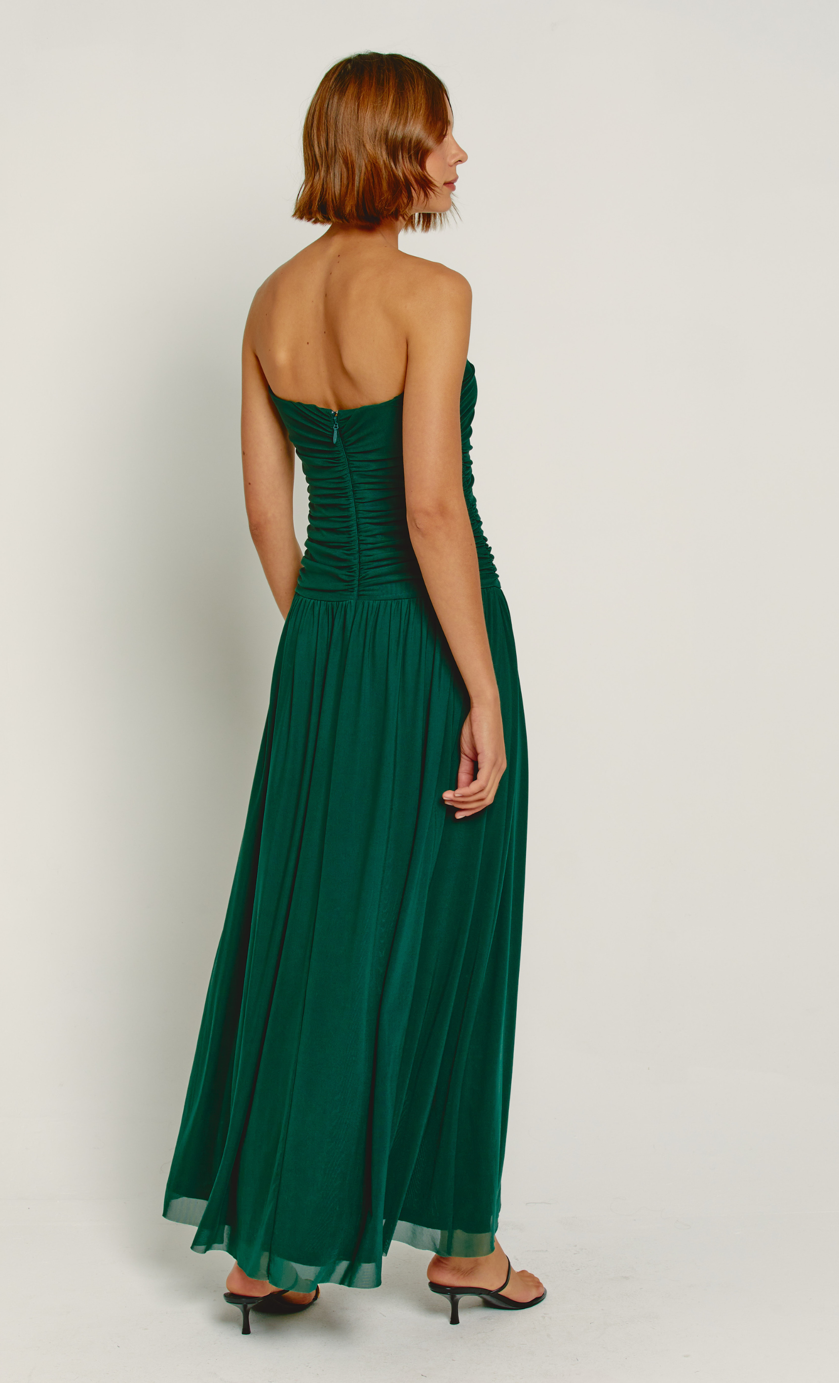 Emerald Bandeau Thigh Split Mesh Maxi Dress Emerald Bandeau Thigh Split Mesh Maxi Dress