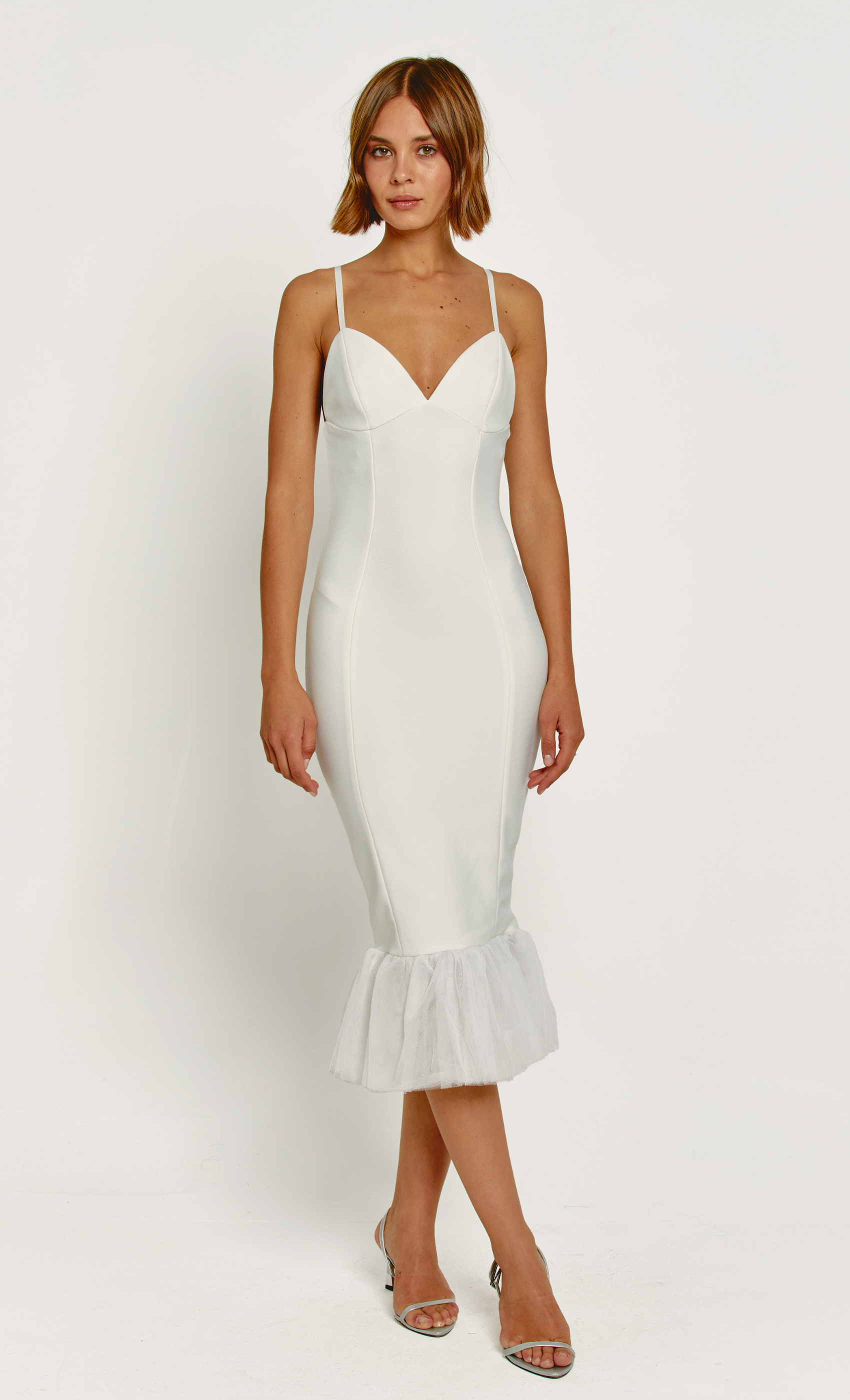 Cream Bandage Fishtail Midi Dress – Rare London