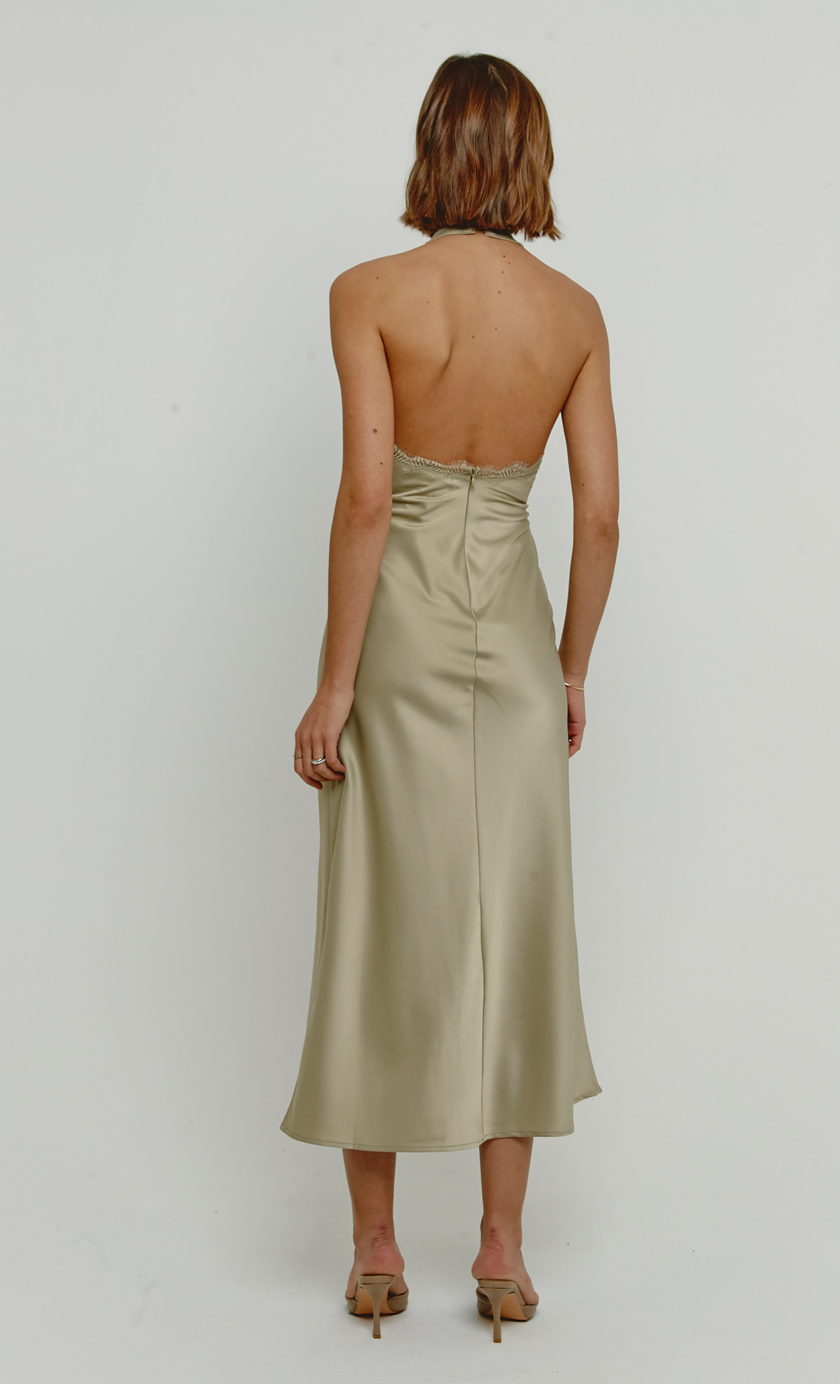 Rare London Women's Olive Lace Trim Slip Midi Dress 8 Rare London Women's Olive Lace Trim Slip Midi Dress 8