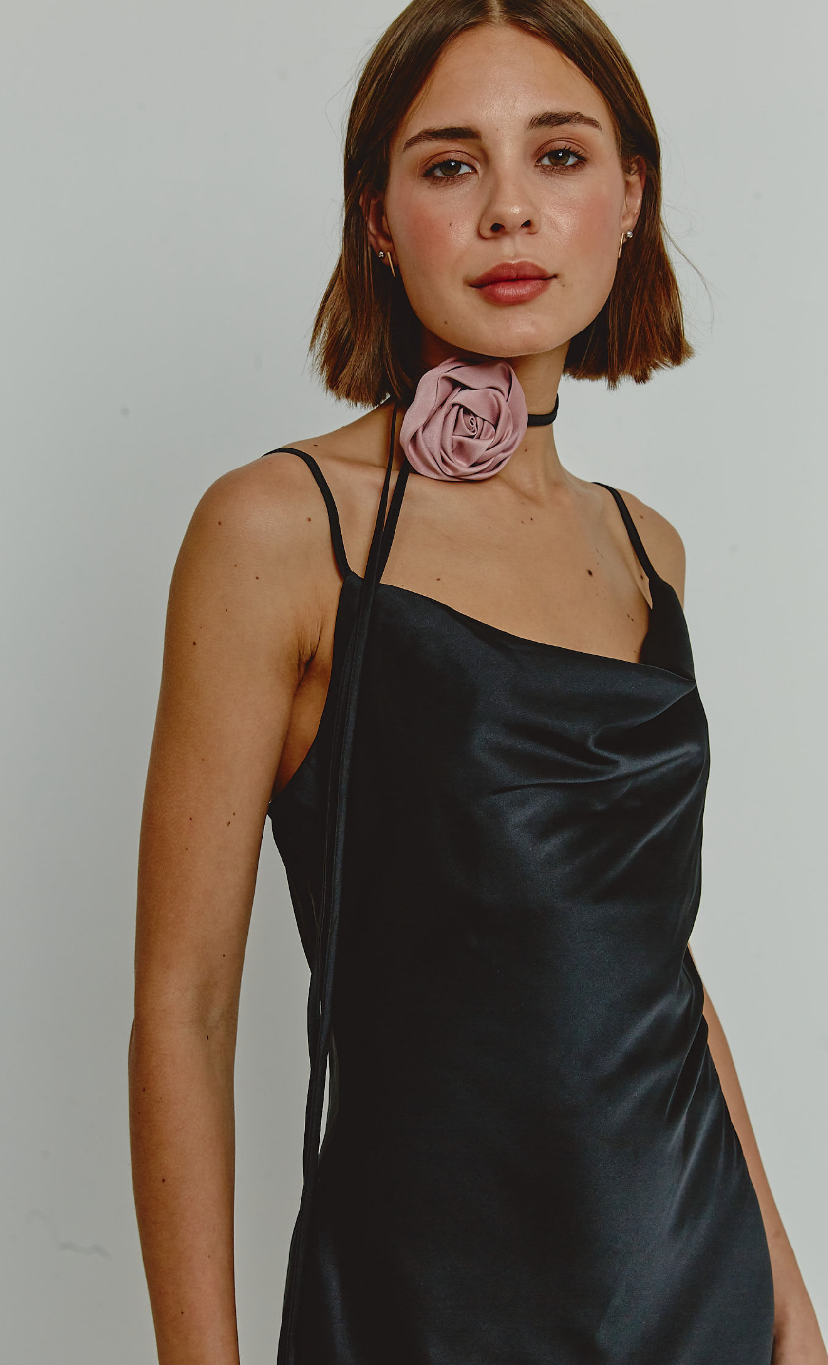Black Corsage Detail Slip Dress – Rare London