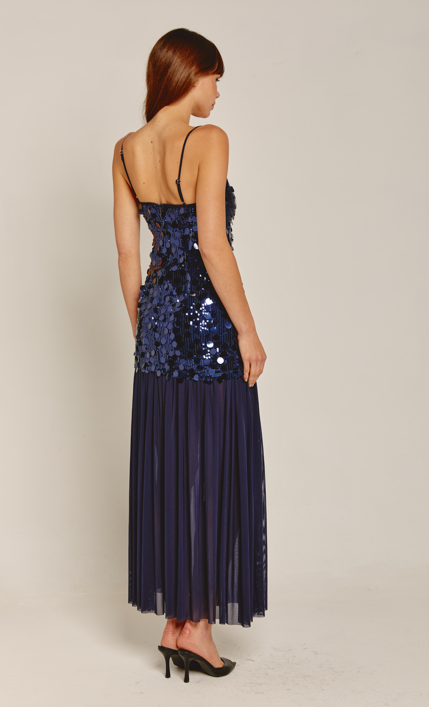 dramatic entrance navy blue sequin maxi dress Mesh Skirt navy blue maxi dress for wedding