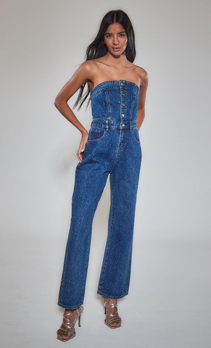 Rare London Strapless Denim Jumpsuit