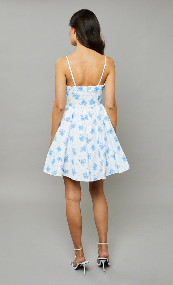 Blue Cami-floral Tiered Mini Dress