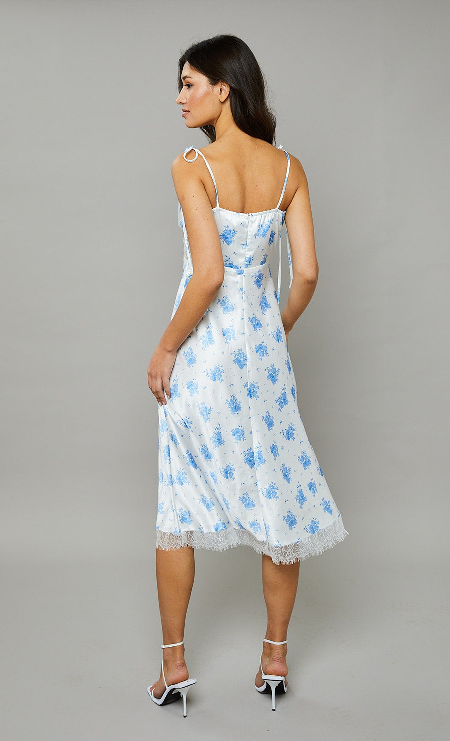 Blue Cami-floral Lace Slip Midi Dress – Rare London