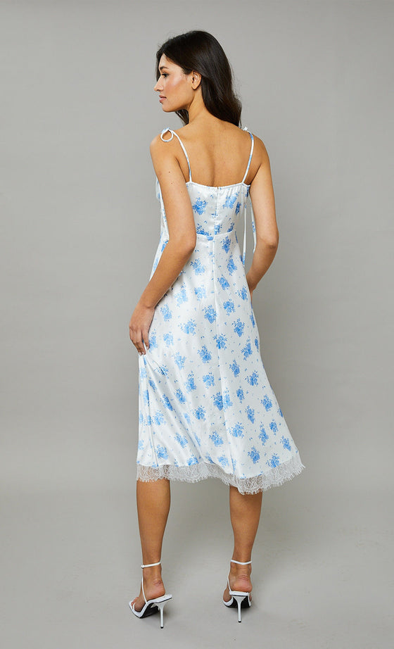 Blue Cami-floral Lace Slip Maxi Dress
