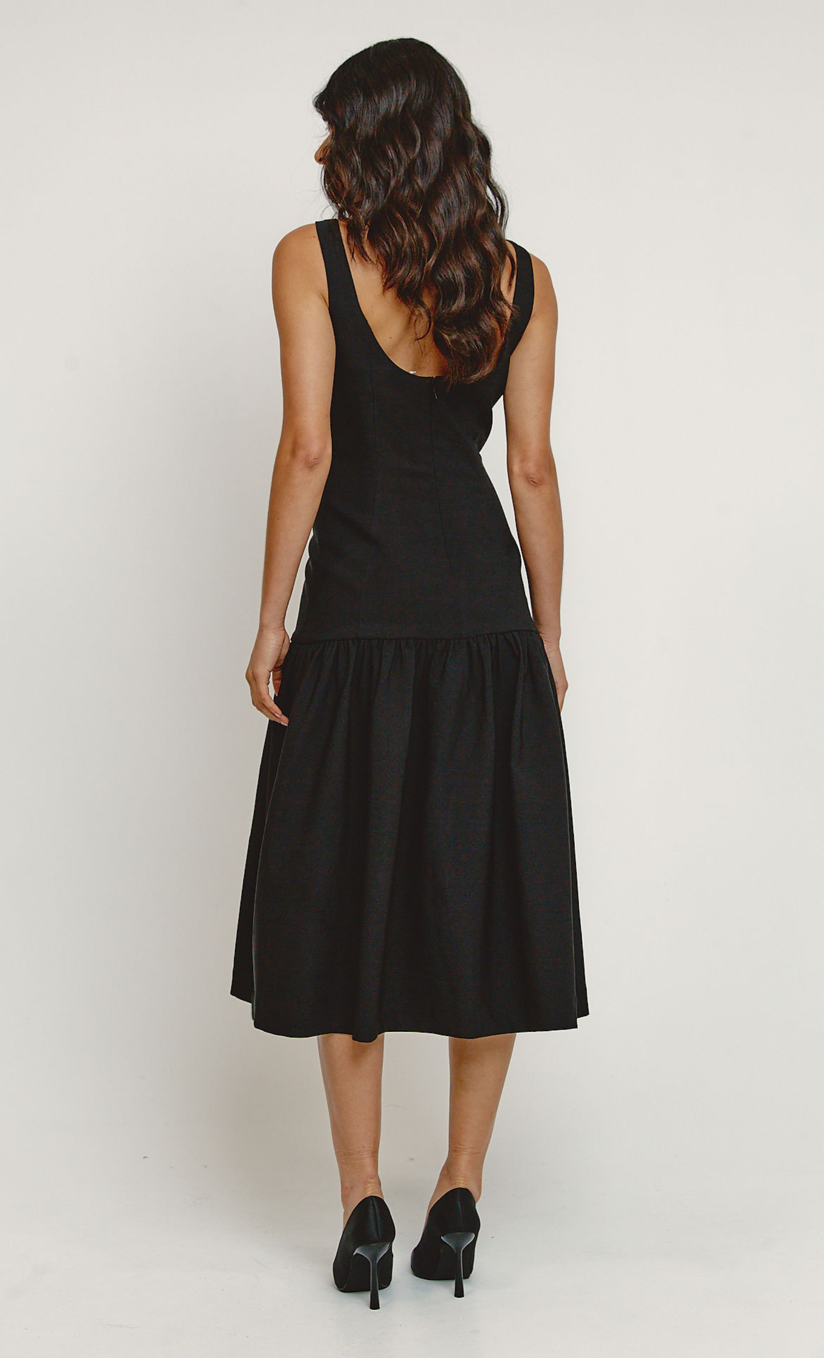 Black Drop Waist Midaxi Dress – Rare London
