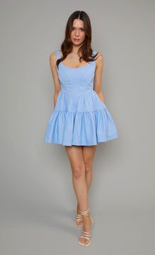  Baby Blue Corset Tiered Mini Dress