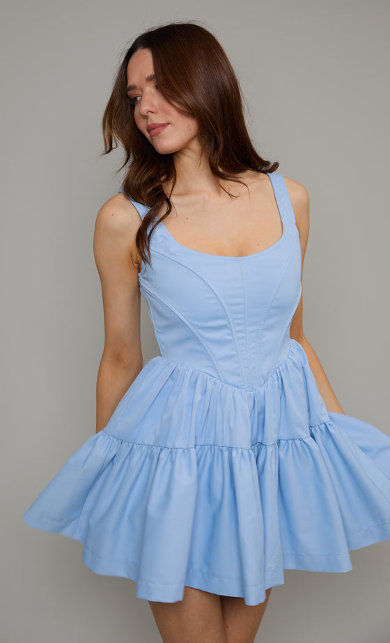 Baby Blue Corset Tiered Mini Dress