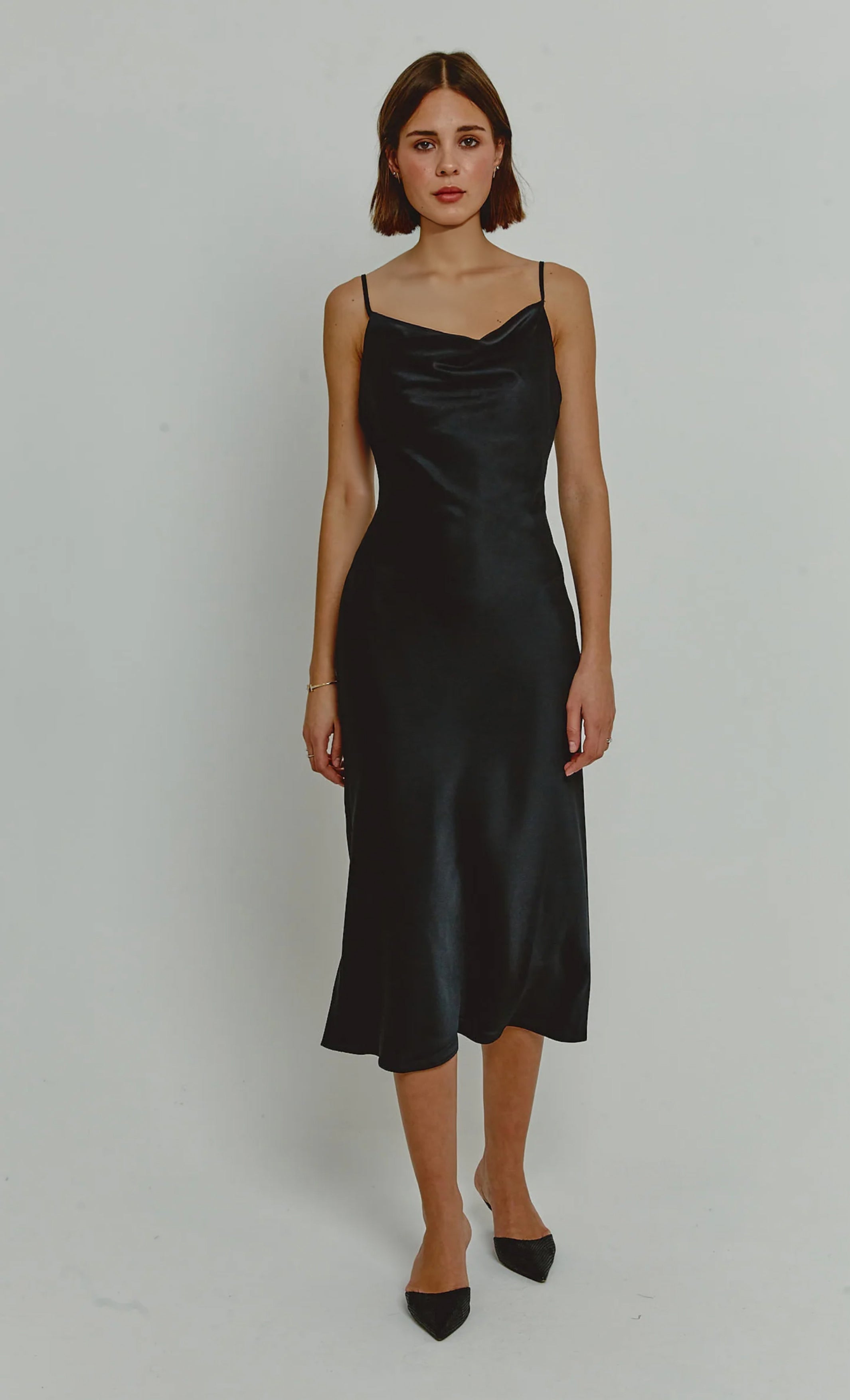 Black Corsage Detail Slip Dress – Rare London