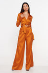 Turmeric Satin Jacquard Wide Trousers