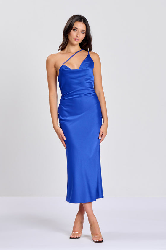 Blue Asymmetric Slip Dress