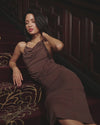 Brown Slinky Open Back Midi Dress