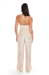 Cream Plisse Wide Leg Jumpsuit
