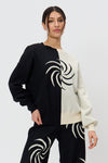 Black & White Contrast Knit Swirl Front Sweater