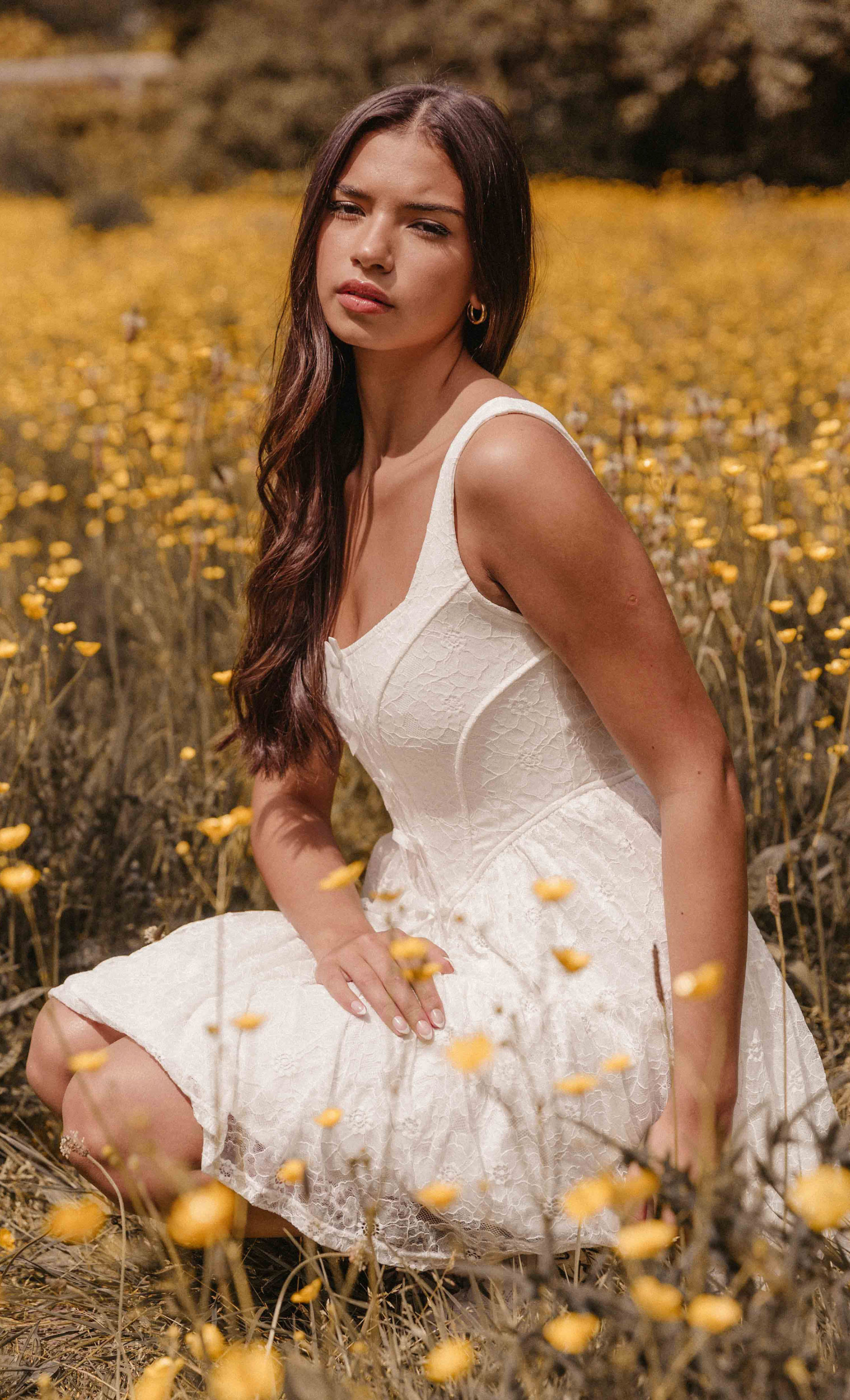 Chic Sheer Corset Short Dress with Slight Slit Ivory main image 0