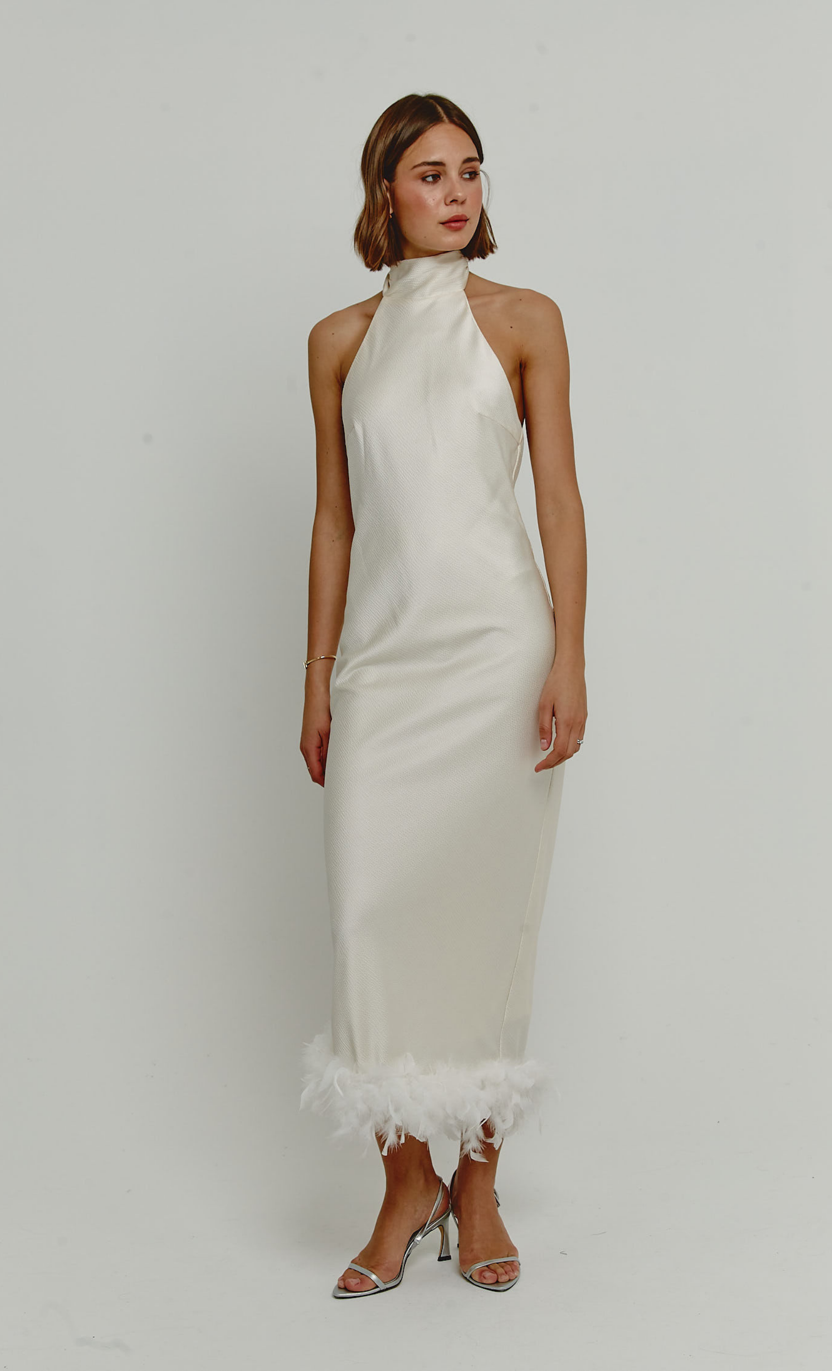 Feather Trim Maxi Dress - Red Carpet Glamour