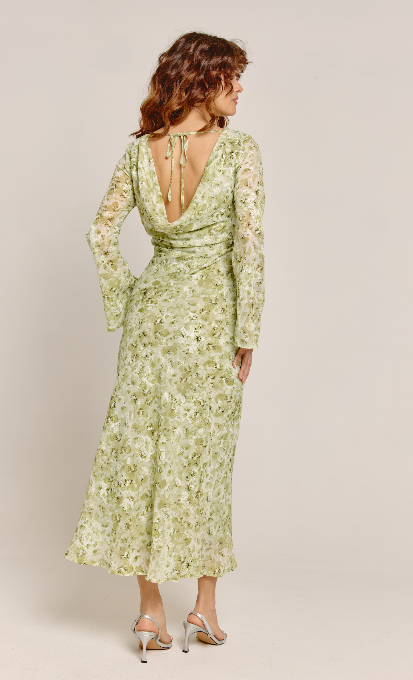 Green Bias Cowl Back Maxi Dress  Rare London