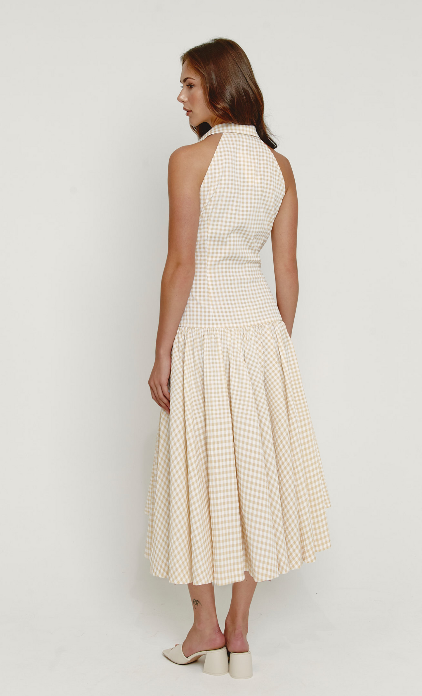 Lemon Gingham Drop Waist Midaxi Dress Rare London Lemon Gingham Drop Waist Midaxi Dress Rare London