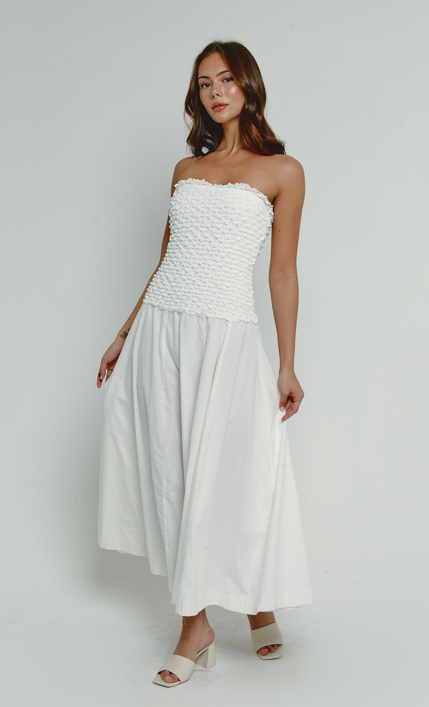 White Drop Waist Textured Maxi Dress White Drop Waist Textured Maxi Dress