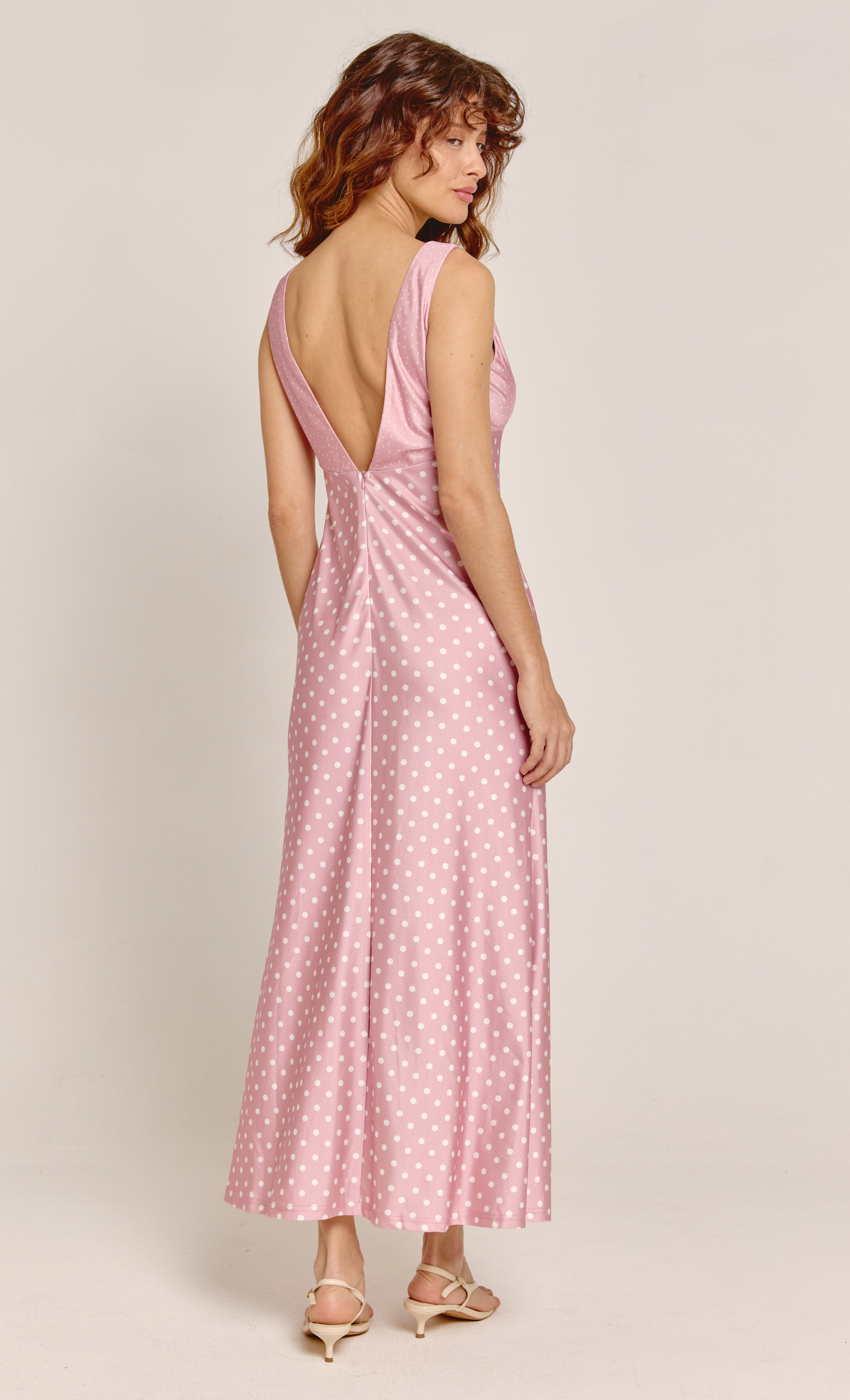 pink polka dot midi dress Pink Polka Dot Liquid Jersey Maxi Dress – Rare London