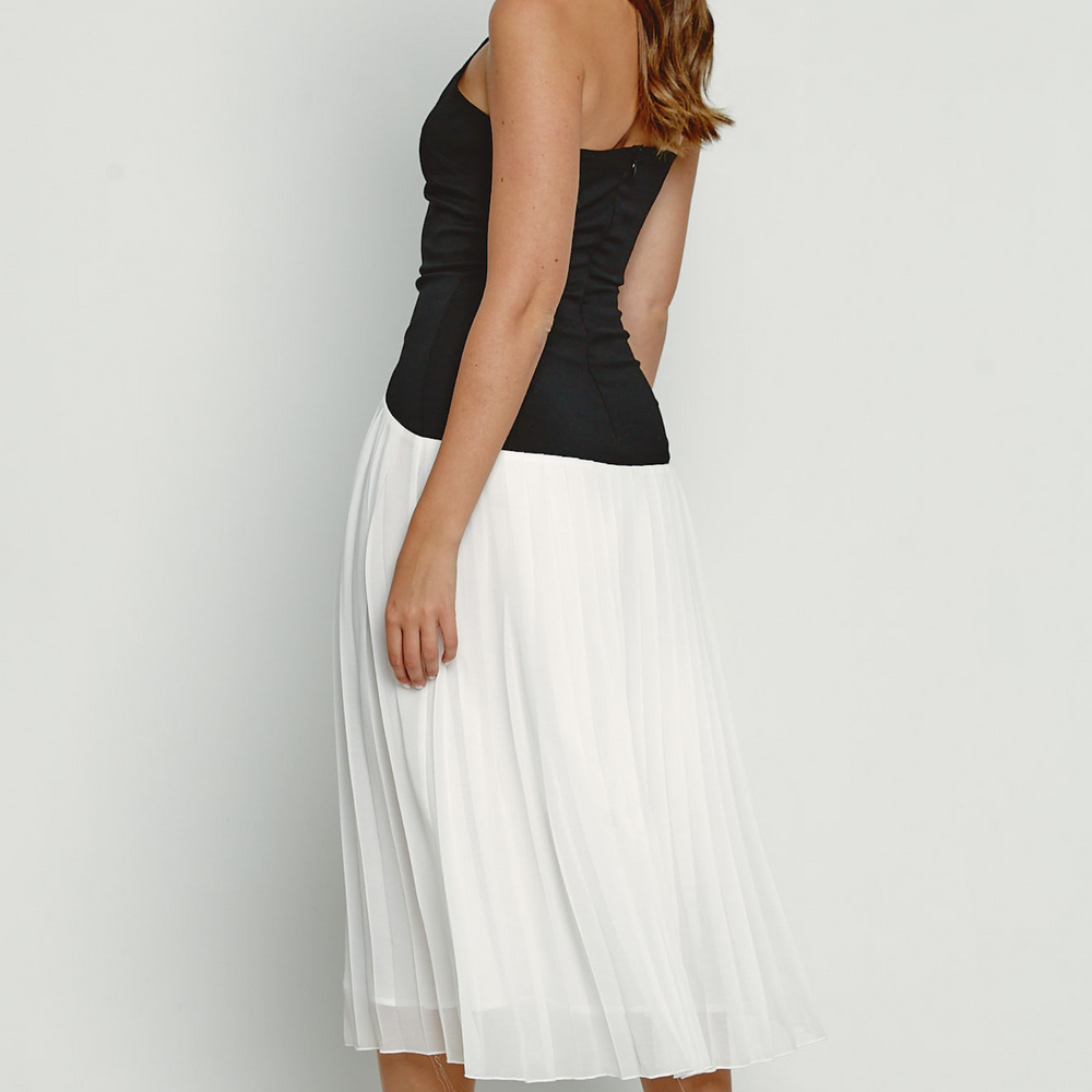 
                      
                        Black Drop Waist Pleated Midi Dress
                      
                    