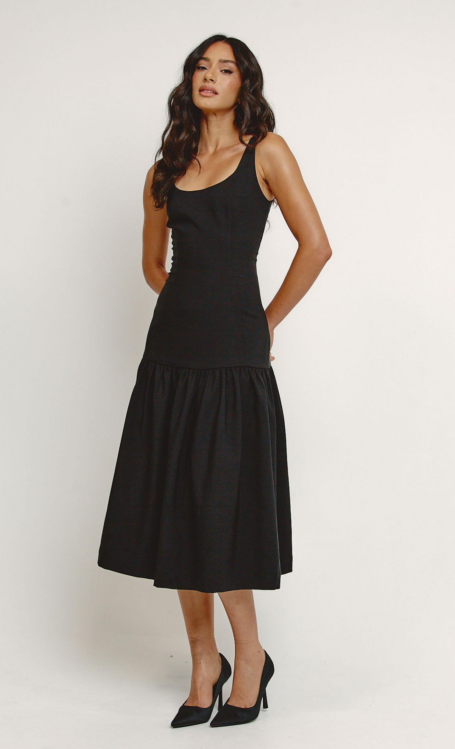 Black Drop Waist Midaxi Dress Black Drop Waist Midaxi Dress