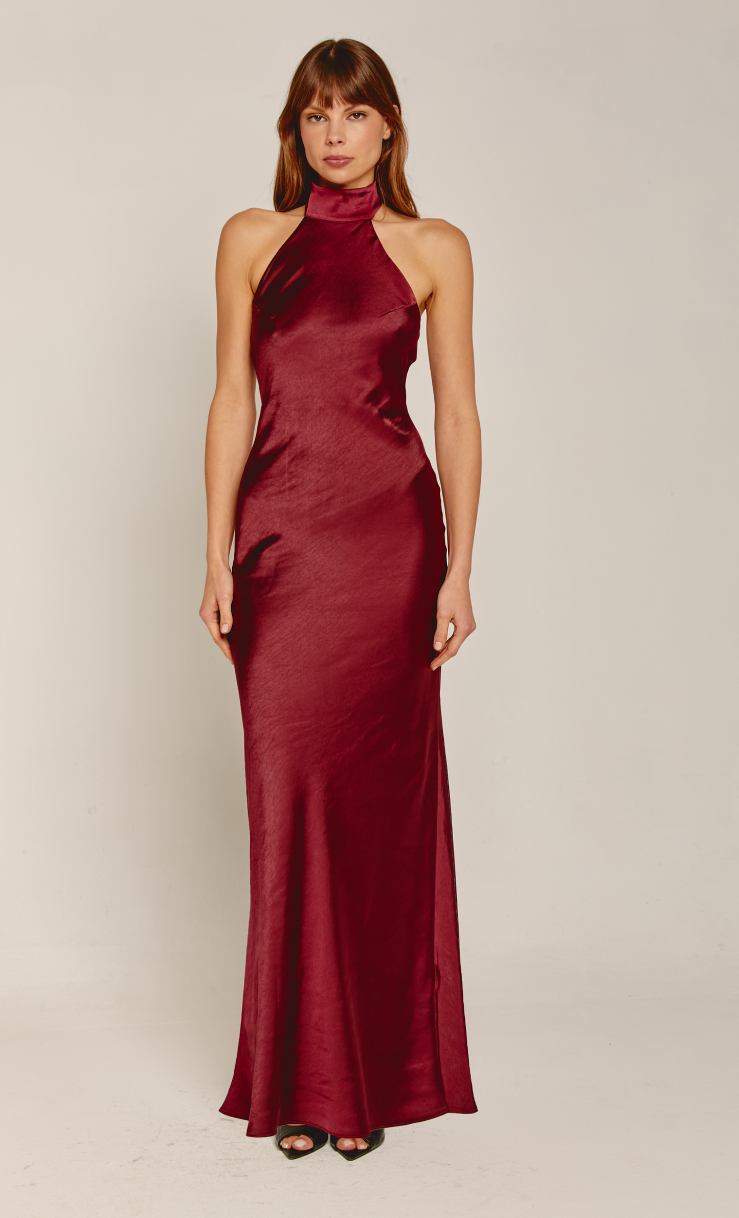 Wine Halter Neck Satin Maxi Dress Rare London Wine Halter Neck Satin Maxi Dress Rare London