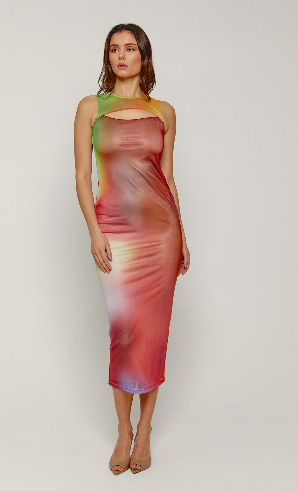 Blur Mesh Slash Maxi Dress