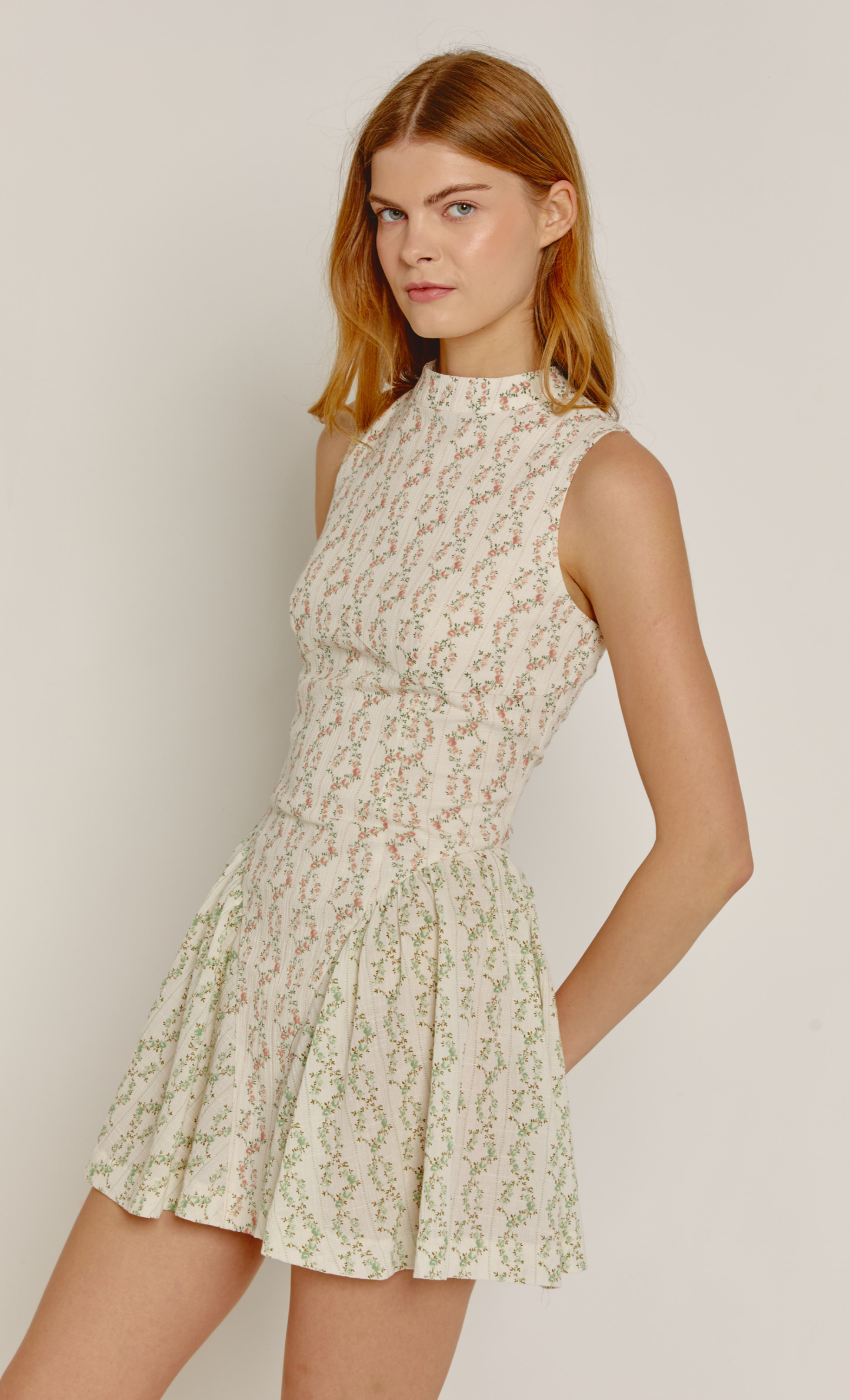 floral high neck mini dress MissJophiel Long Sleeves High Neck Floral Print Mini Dress Green Floral / Above Knee / US8