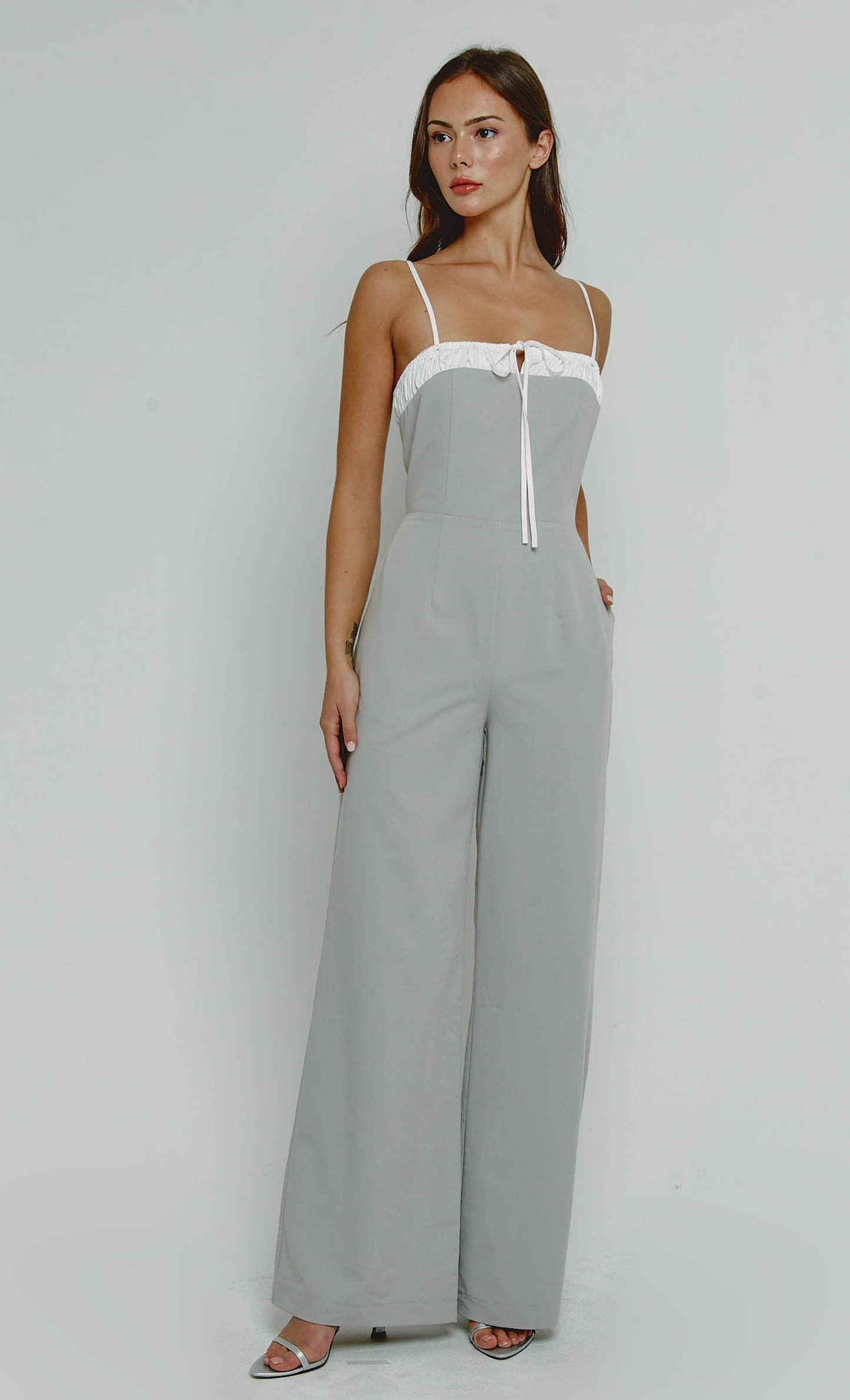 Grey Ruched Bust Jumpsuit