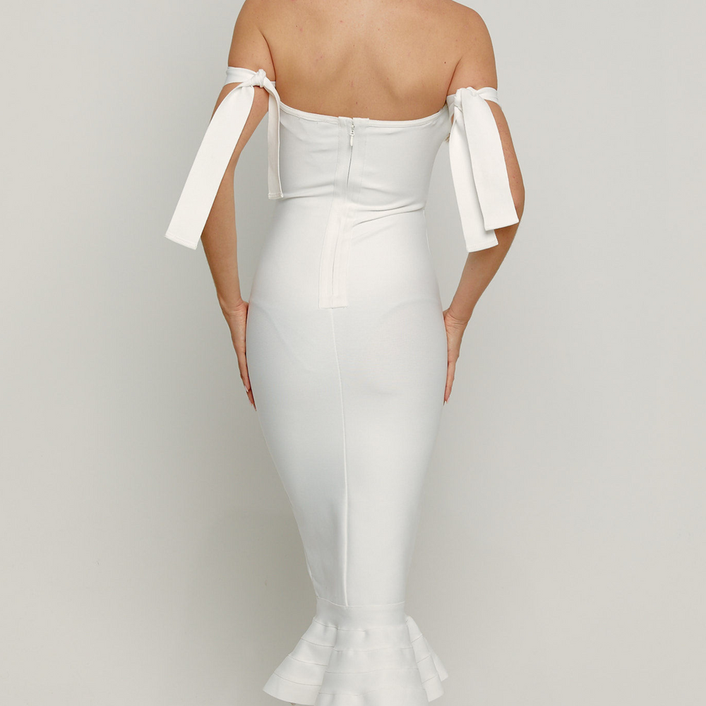 
                      
                        White Bandage Off Shoulder Midi Dress
                      
                    