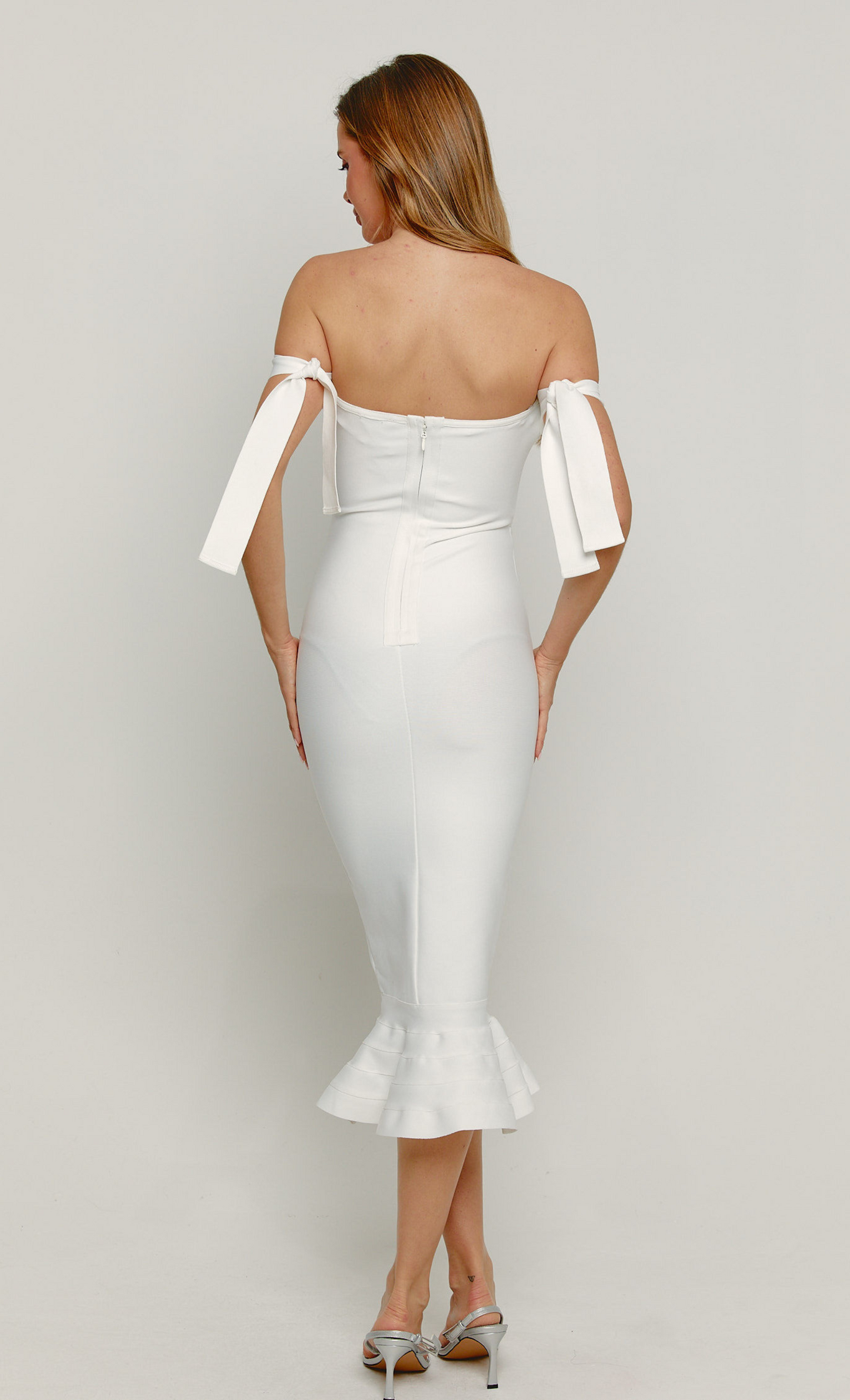 White Bandage Off Shoulder Midi Dress Rare London White Bandage Off Shoulder Midi Dress Rare London