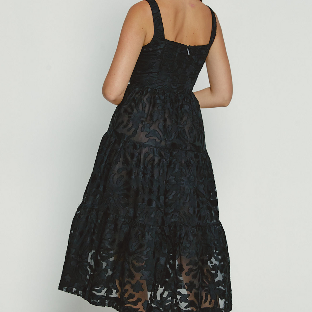 Corset Tiered Lace Midi Dress