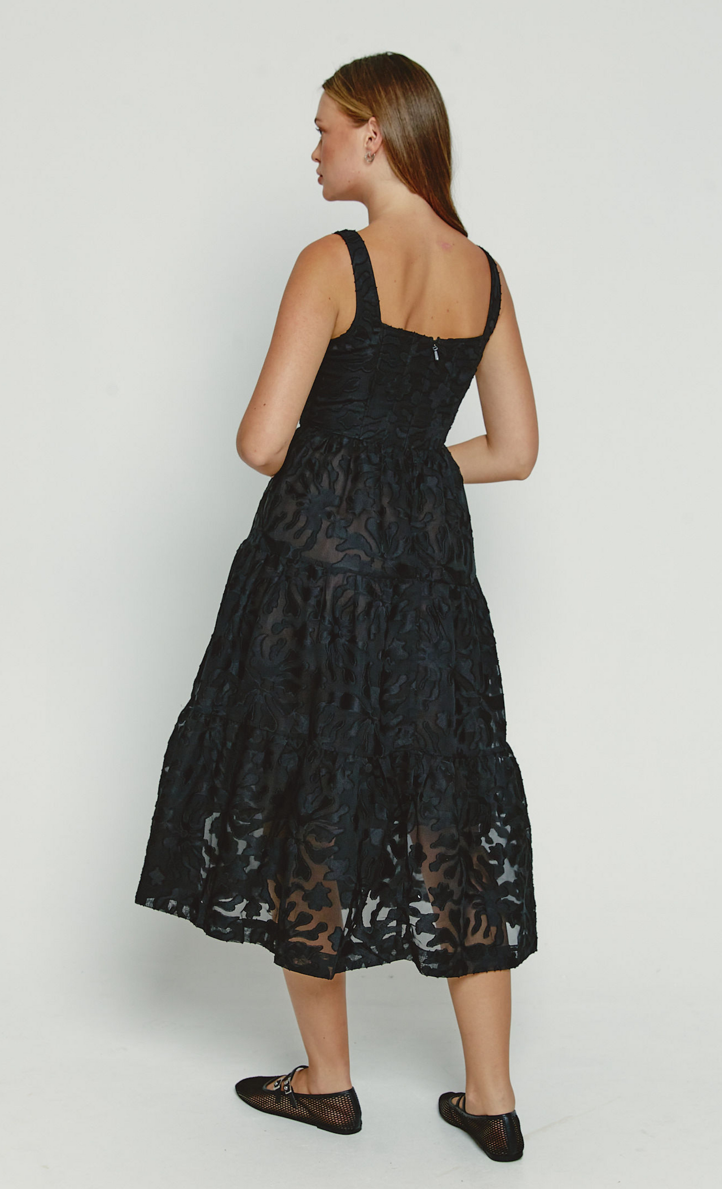 Corset Tiered Lace Midi Dress