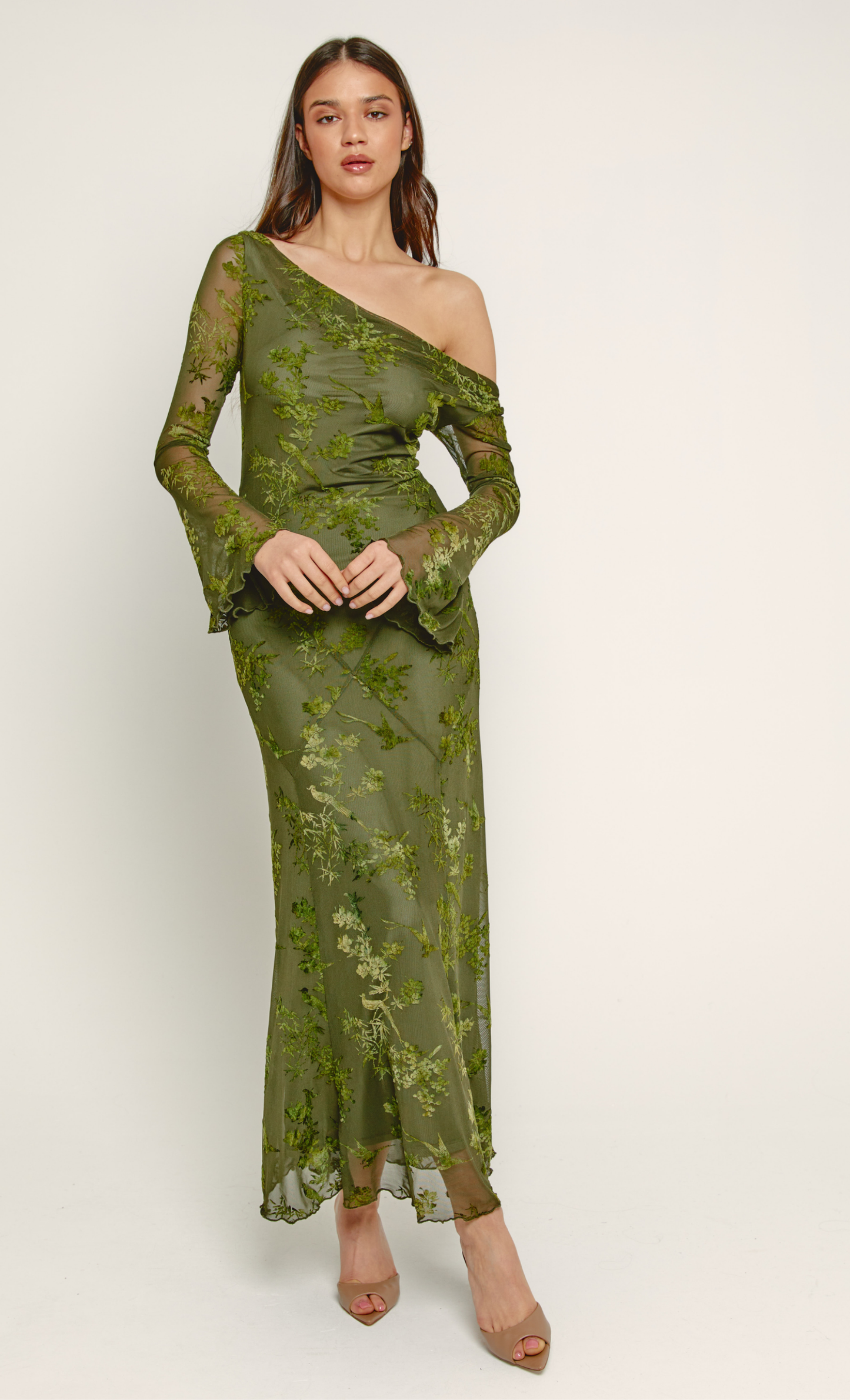 RARE London Women's RARE London Women's Olive Fallen Shoulder Burnout Maxi Dress 10 RARE London Women's RARE London Women's Olive Fallen Shoulder Burnout Maxi Dress 10