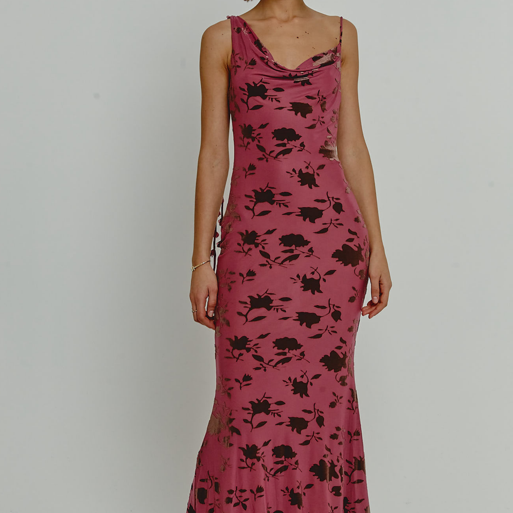 
                      
                        Mauve Burnt Devore Asymmetric Maxi Dress
                      
                    