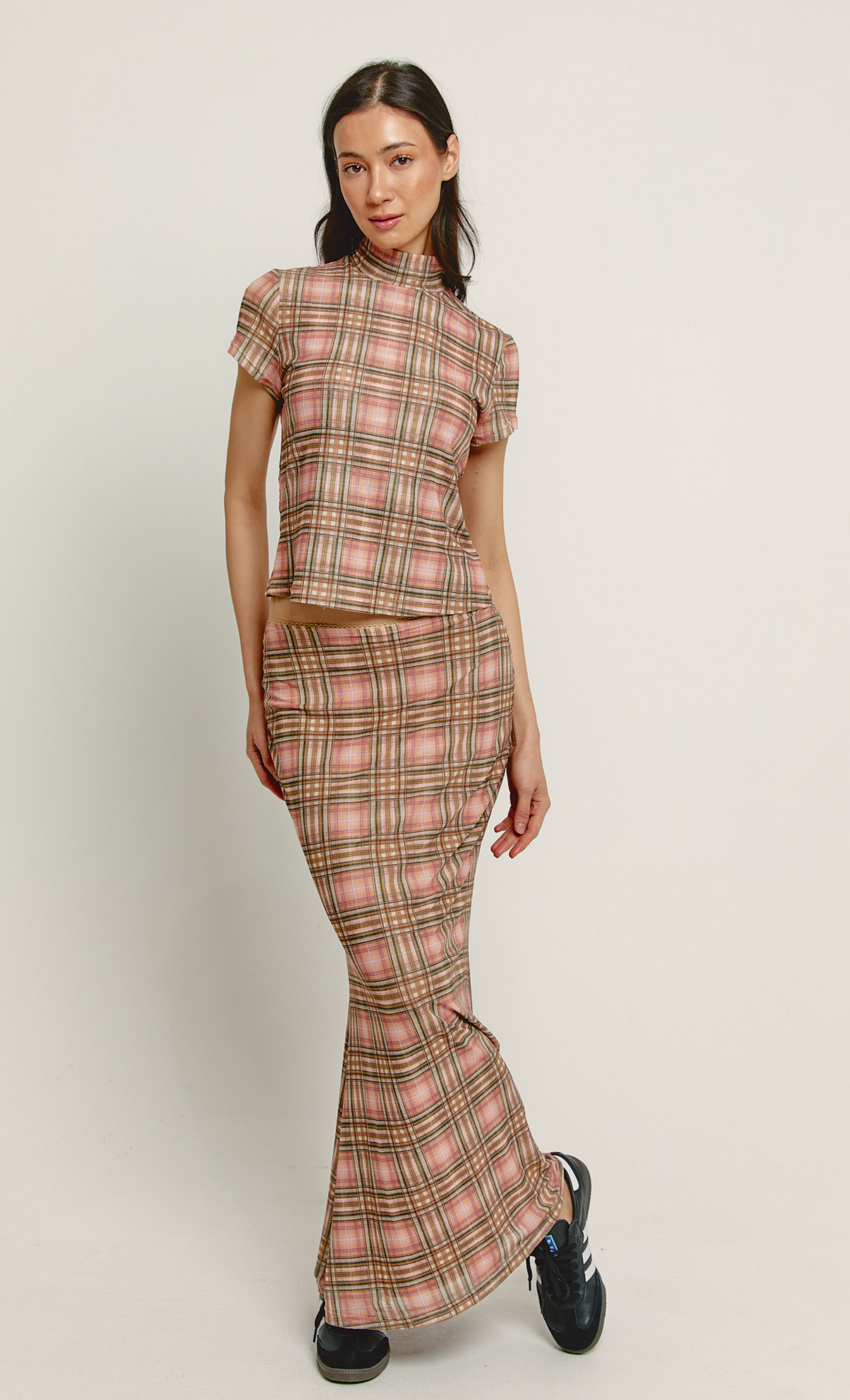 Checkered Mesh Maxi Skirt