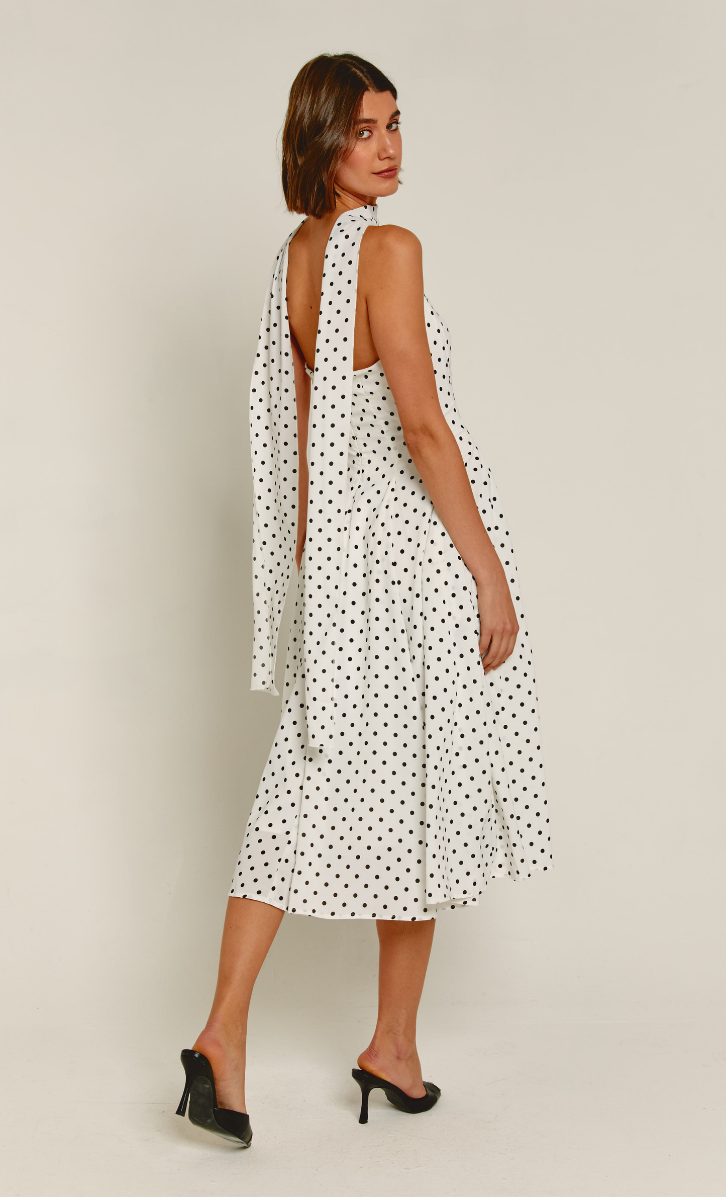 RARE London Women's RARE London Women's White Polka Dot Scarf Midi Dress 16