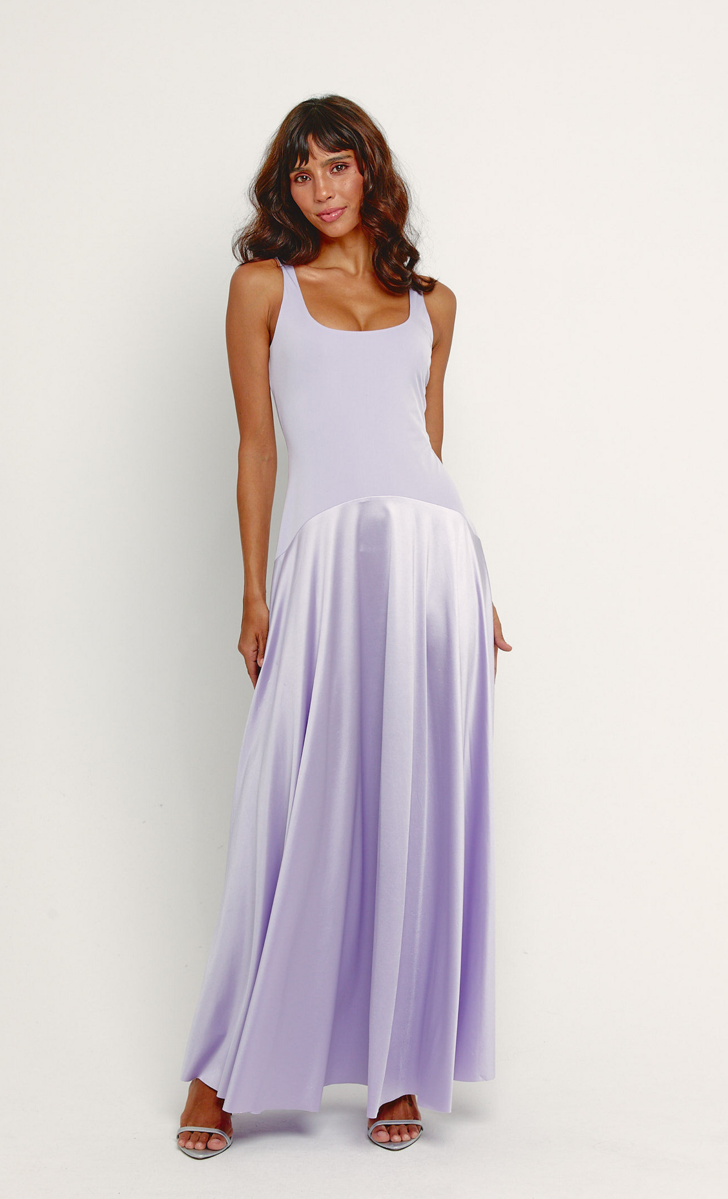 Lilac Curved Drop Waist Maxi Dress – Rare London