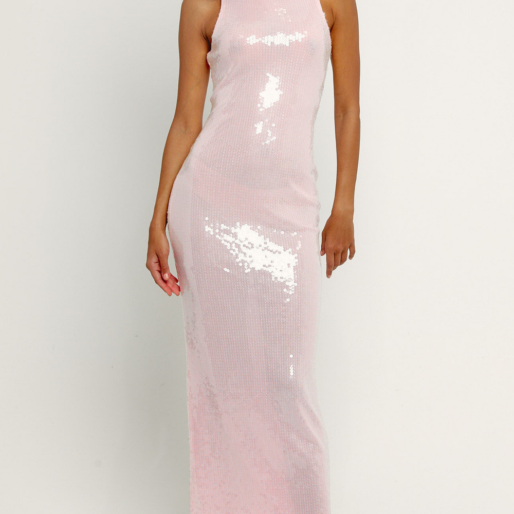 
                      
                        Pink Sheer Sequin Racerback Maxi Dress
                      
                    