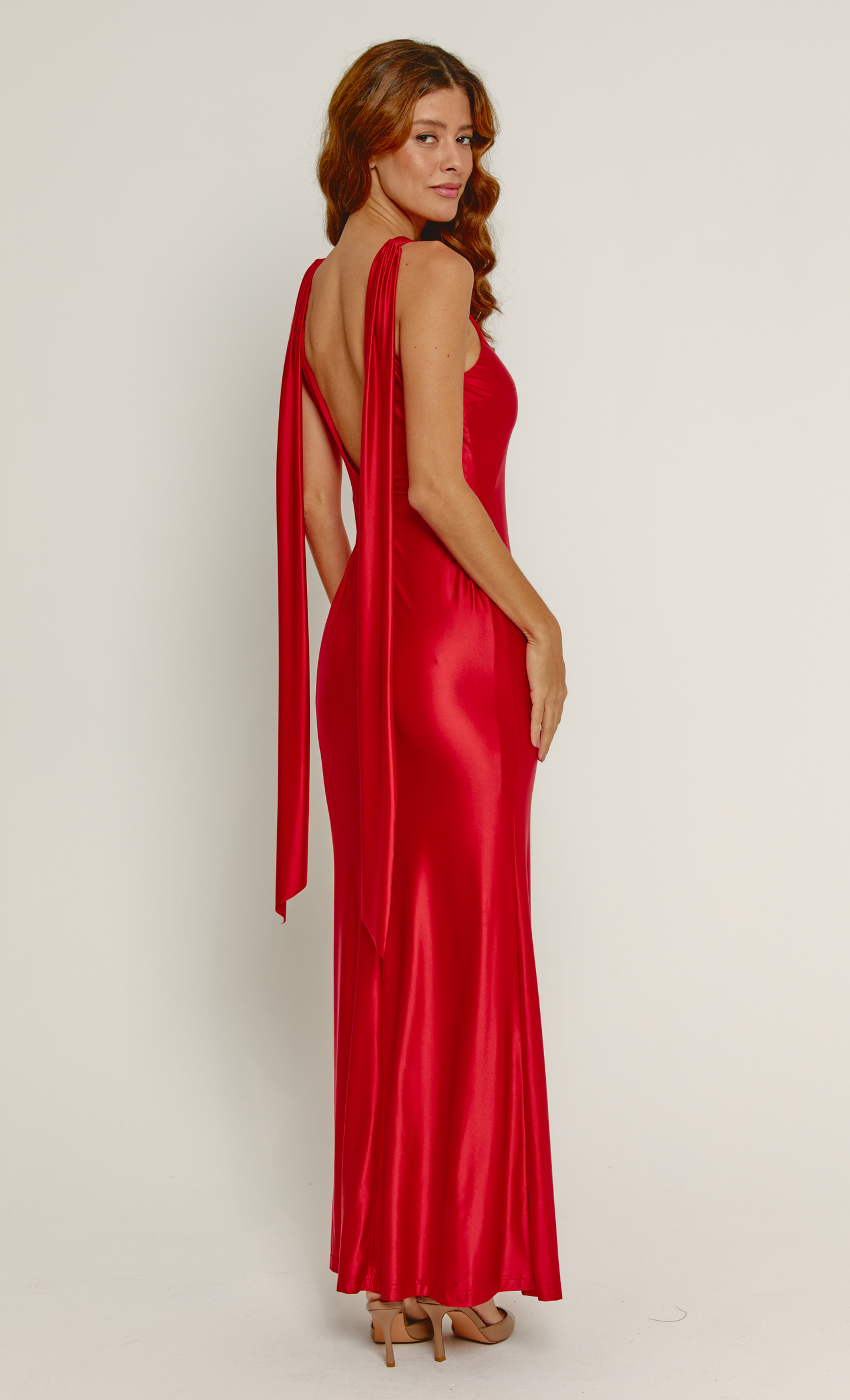 Red Liquid Jersey Scarf Detail Maxi Dress - 16 Red Liquid Jersey Scarf Detail Maxi Dress - 16