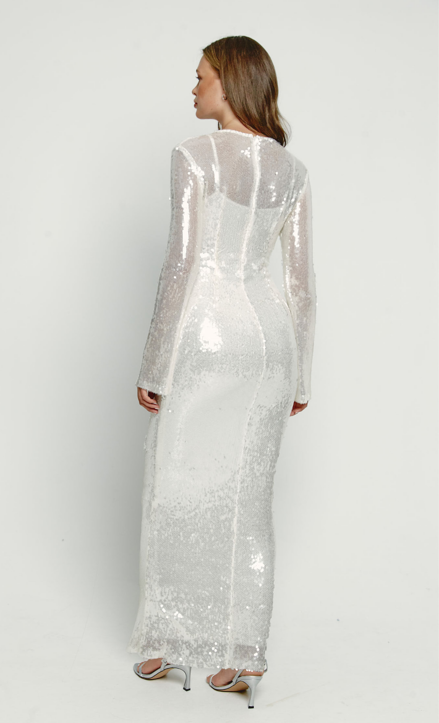 White Dress Maxi Long Sleeve Sequin Dress Long Sleeve Sequin Maxi